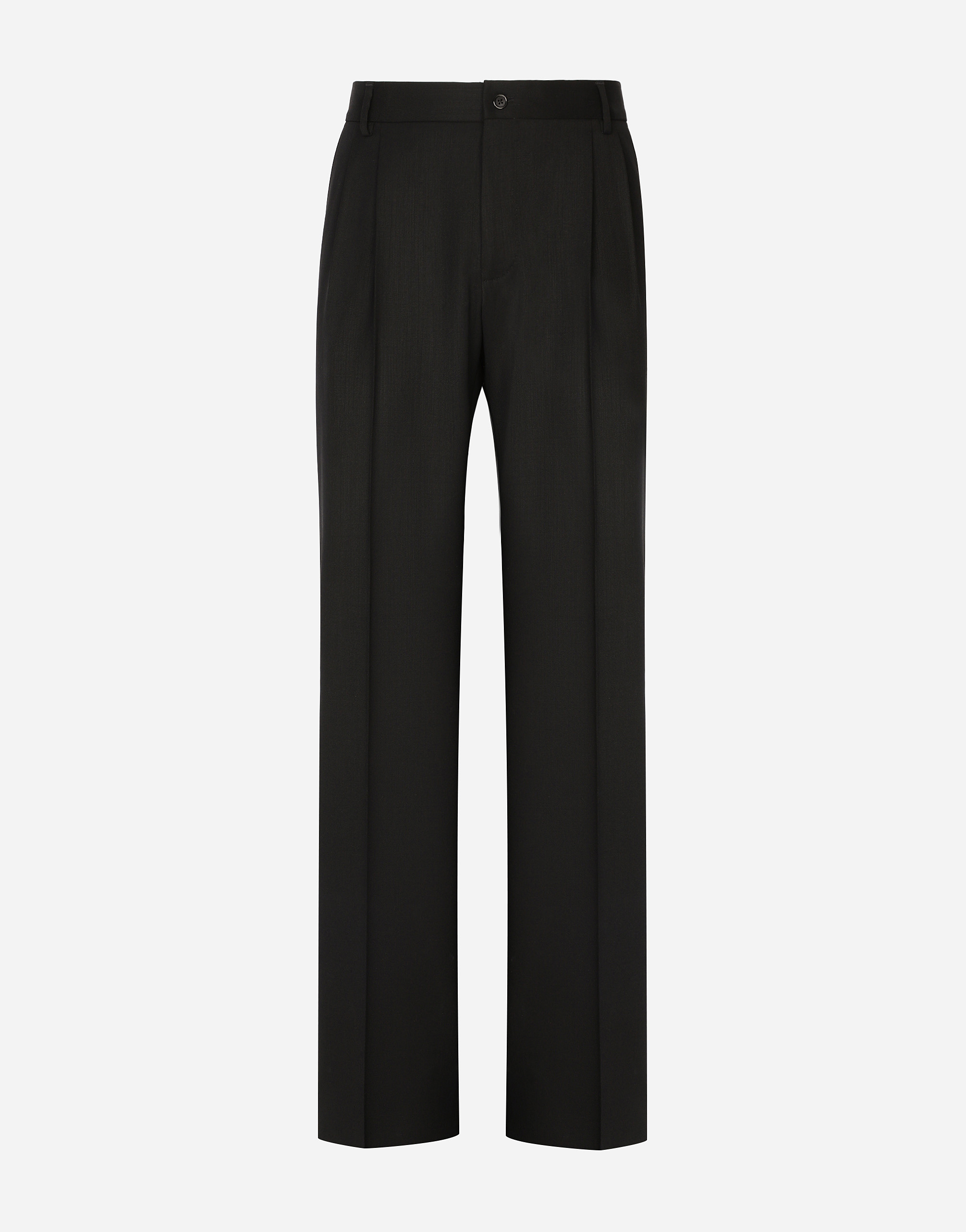 Stretch virgin wool pants with straight leg in Black