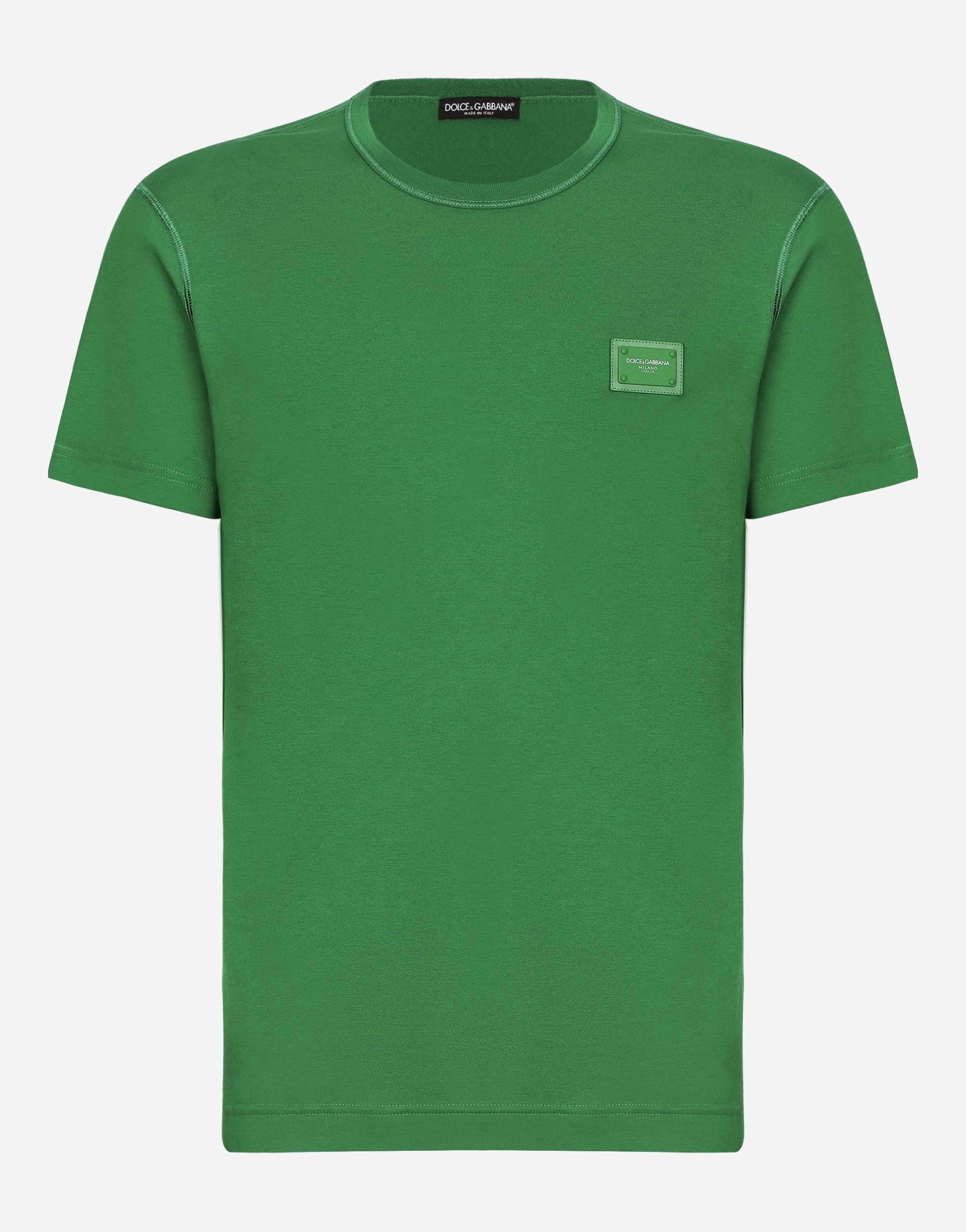 Cotton T-shirt with branded plate in Green