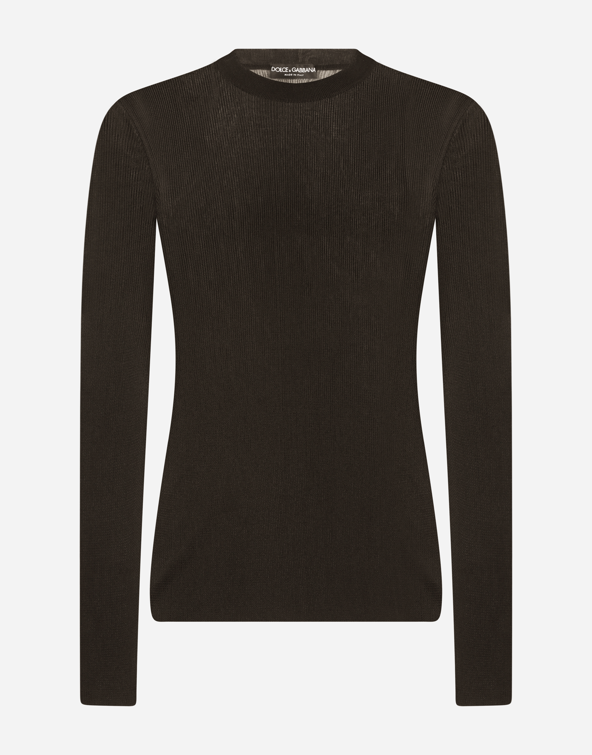 Ribbed technical yarn round-neck sweater in Black