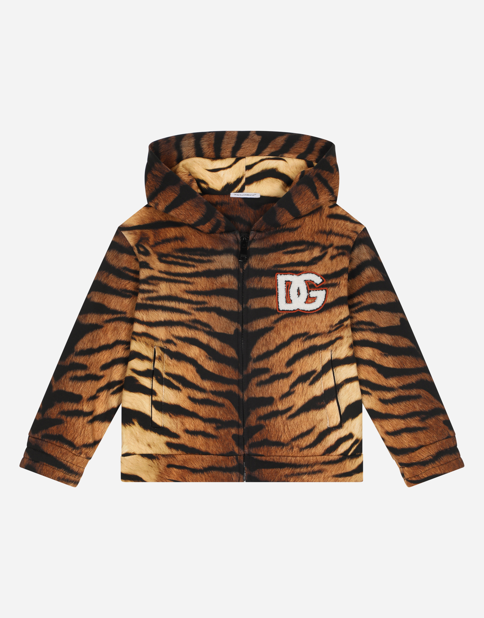 Jersey hoodie with tiger print in Multicolor