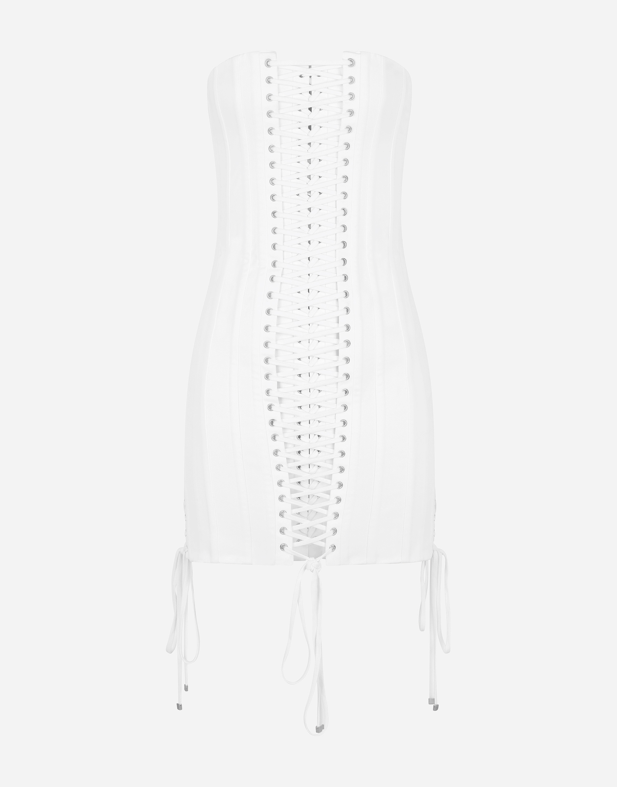 Short gabardine dress with lacing in White