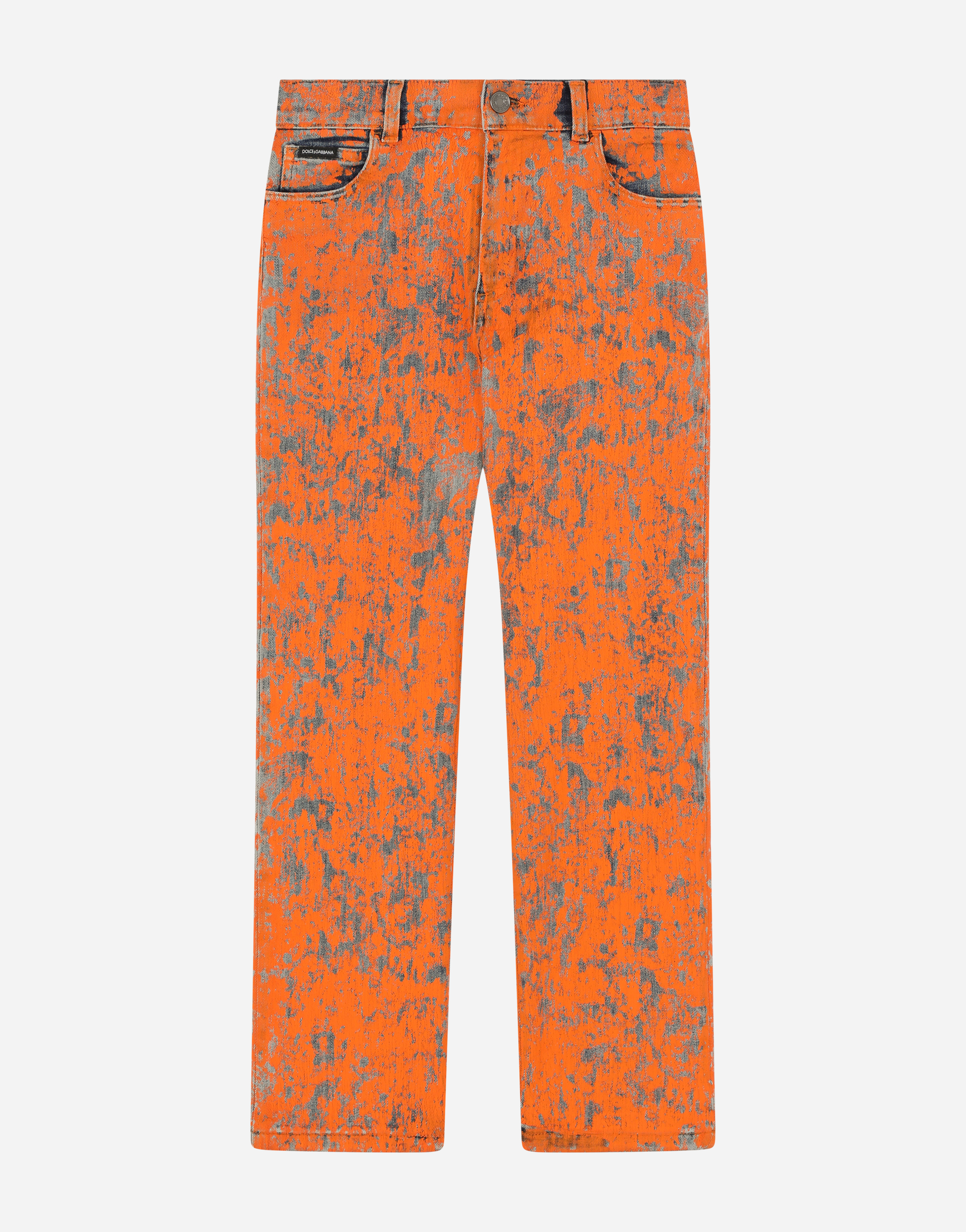 Paint-effect baggy stretch jeans in Orange