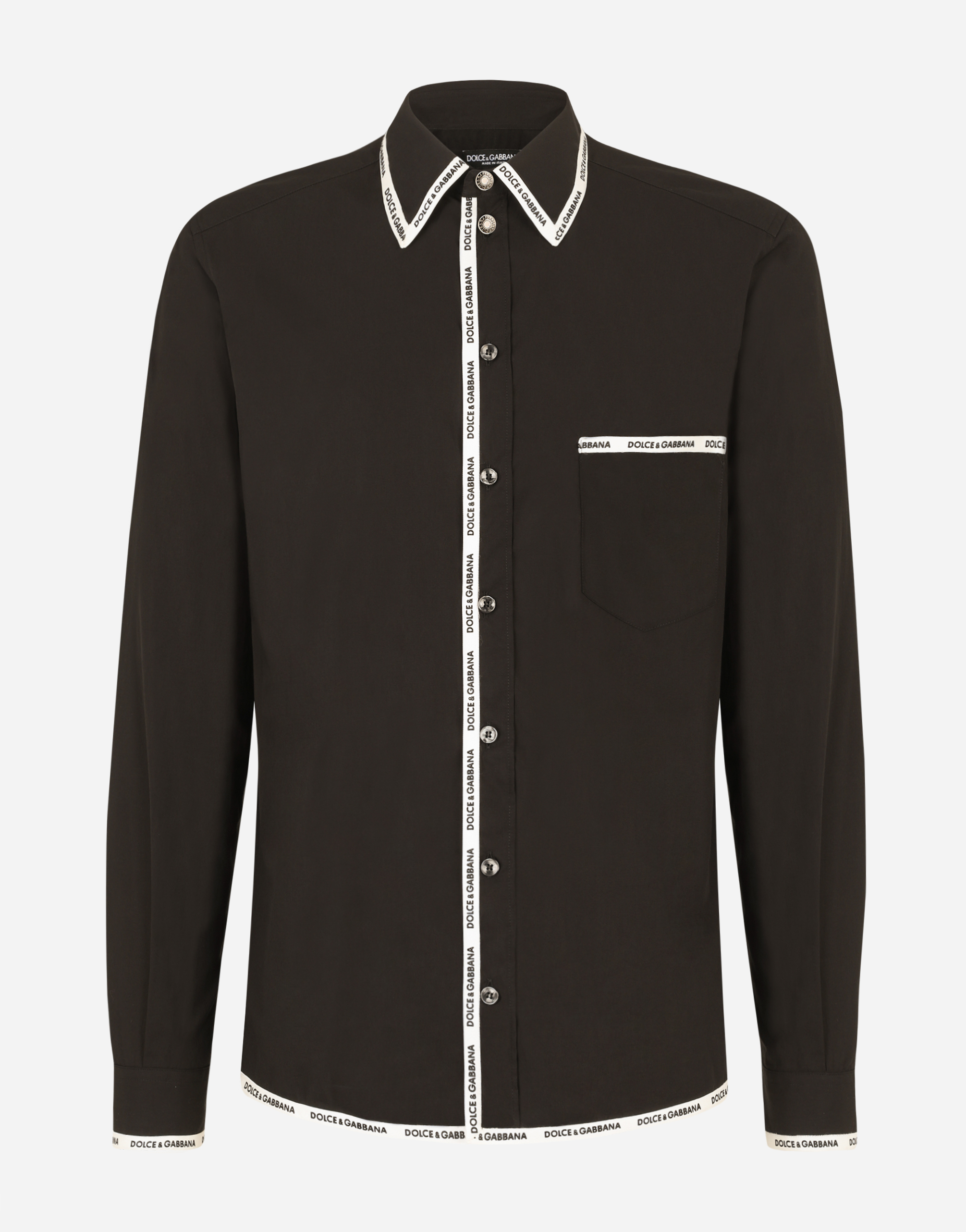 Cotton shirt with branded piping in Black