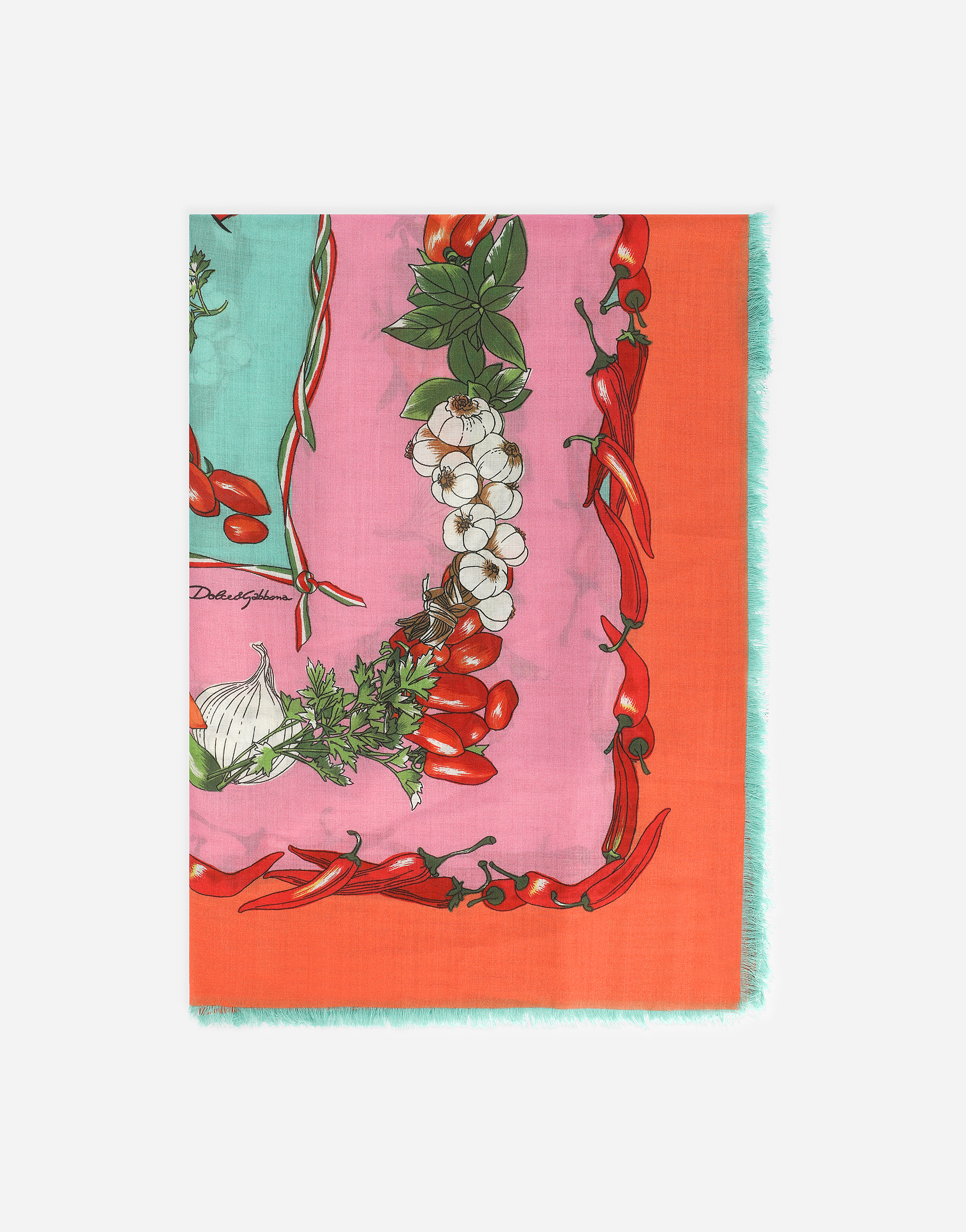Large vegetable-print silk and cashmere scarf (140 x 140) in Multicolor