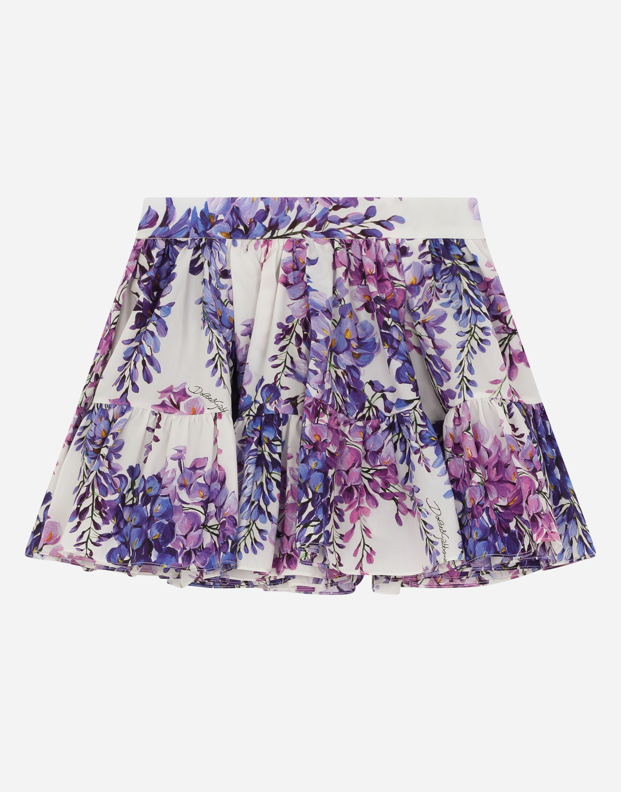 Poplin midi skirt with wisteria print in Multicolor