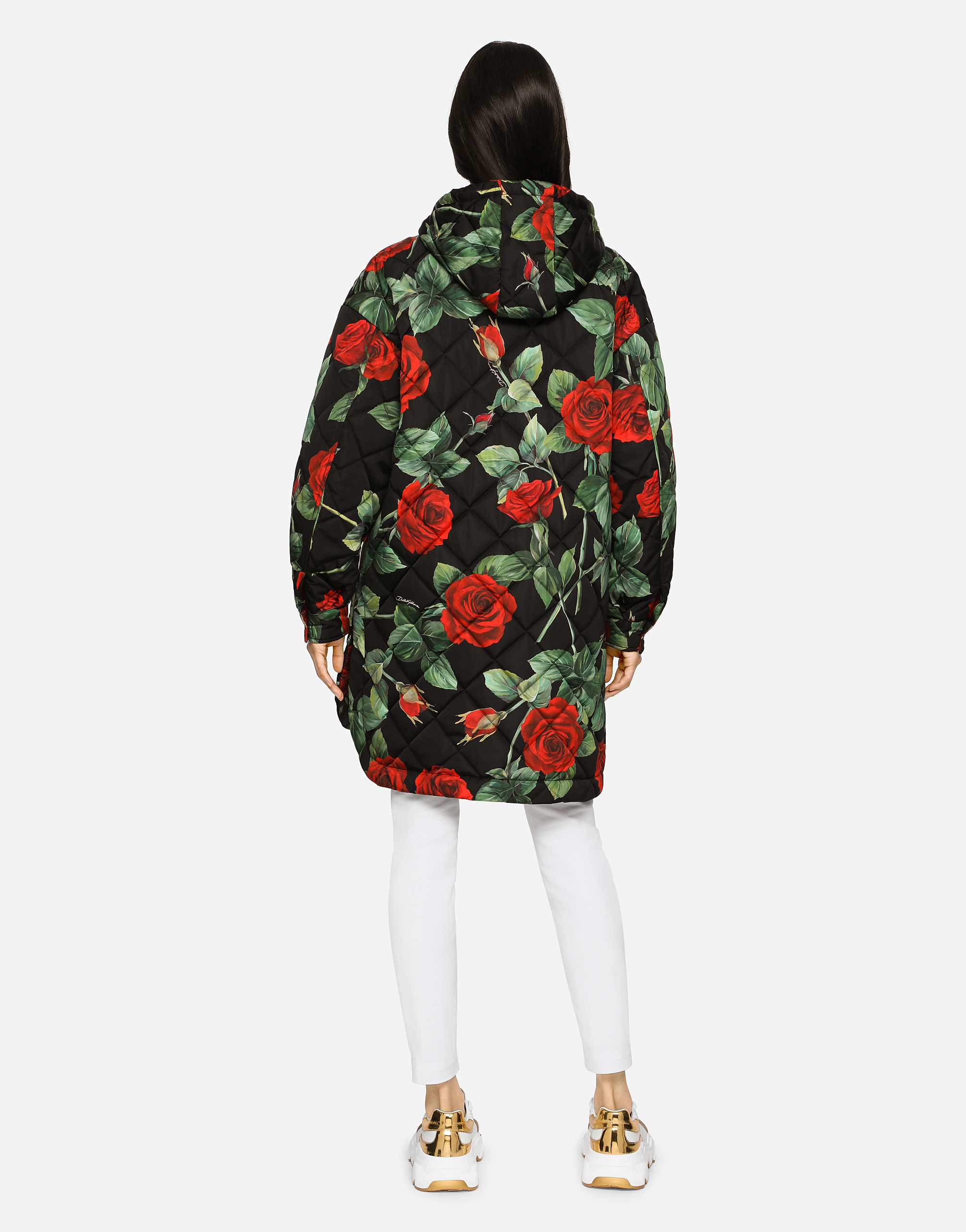 Dolce & Gabbana Synthetic Quilted Cordura Jacket With Rose Print And Hood Womens Clothing Jackets Casual jackets 