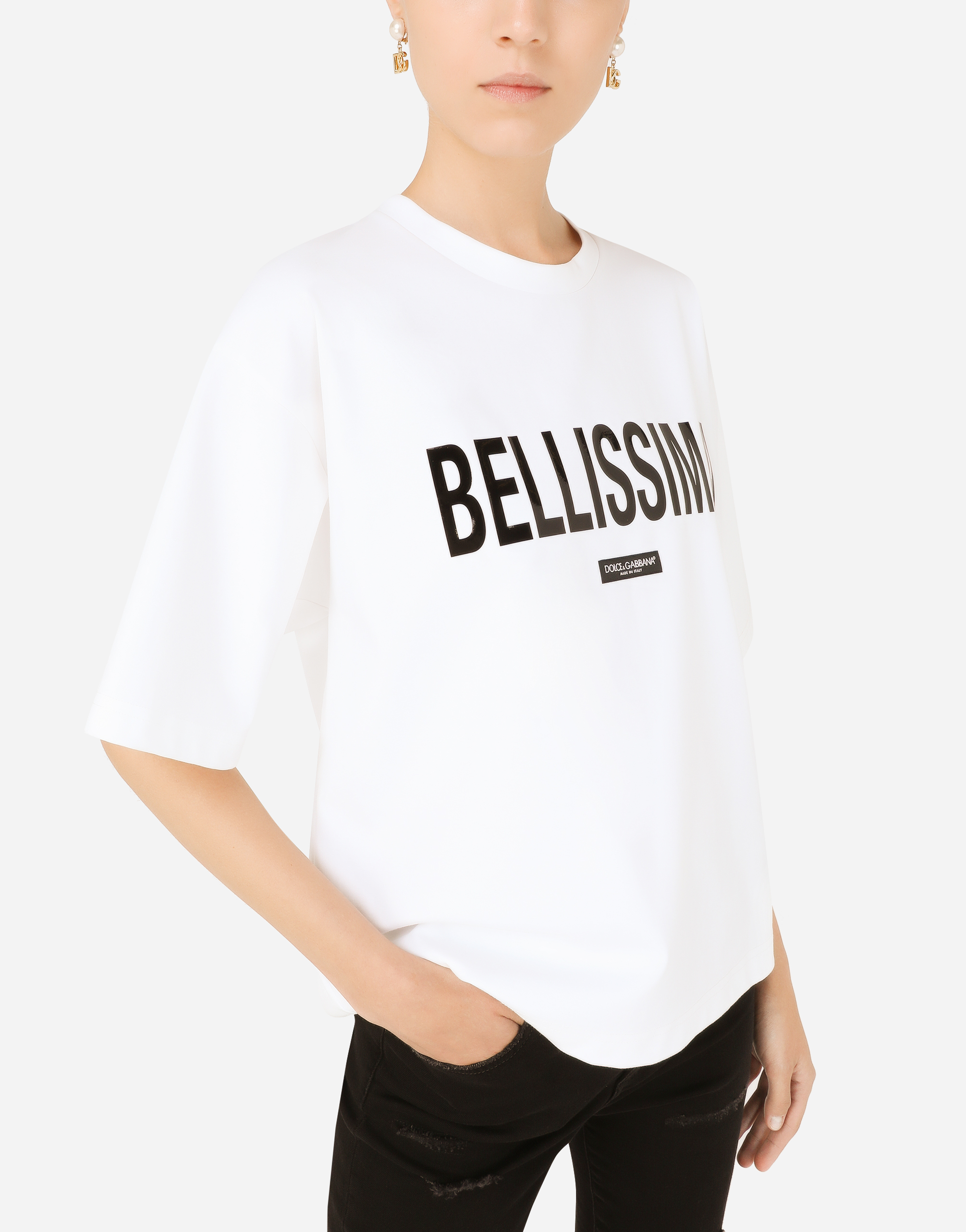 Jersey T-shirt with “Bellissima” print in White for Women 