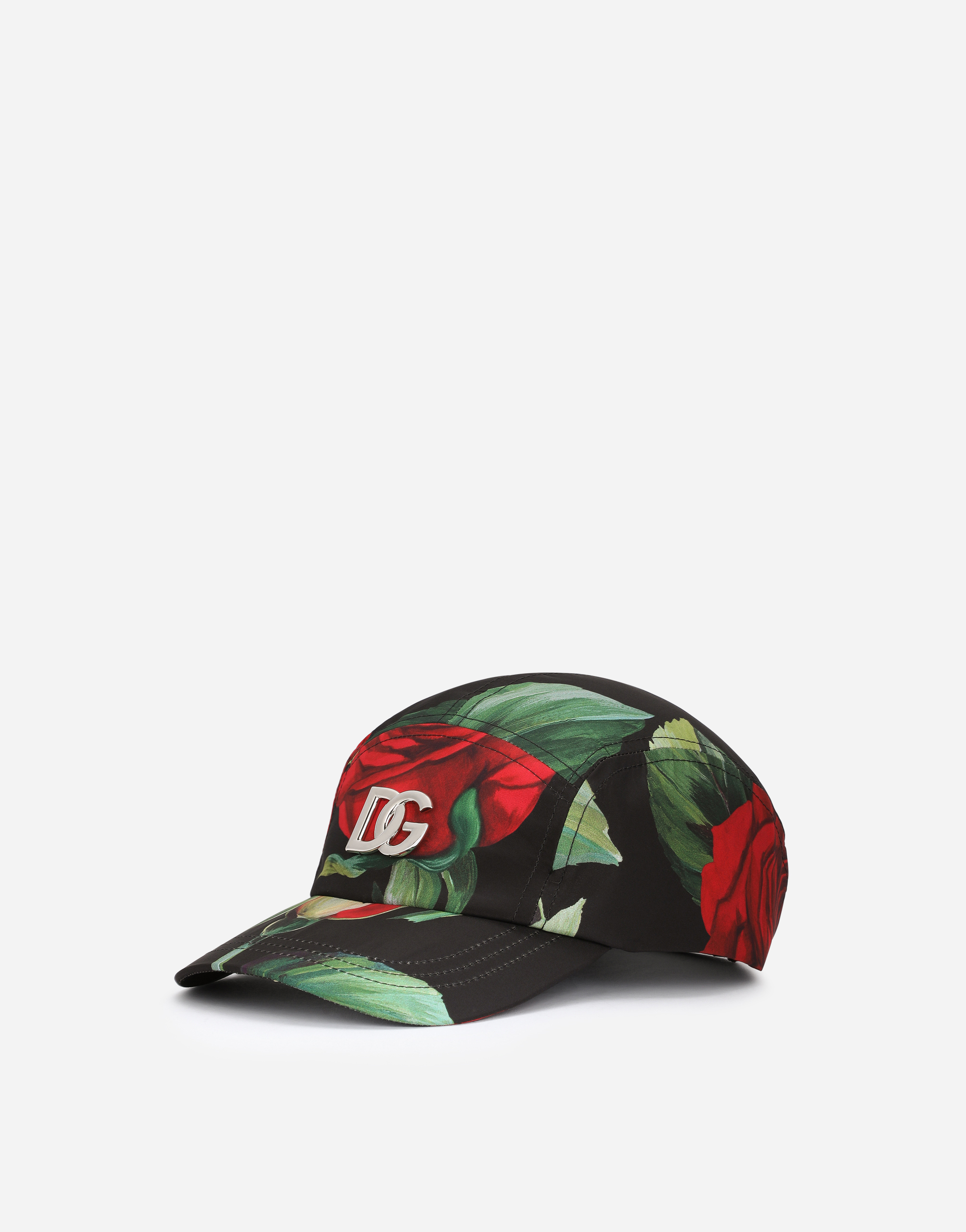 Nylon baseball cap with red rose print in Multicolor