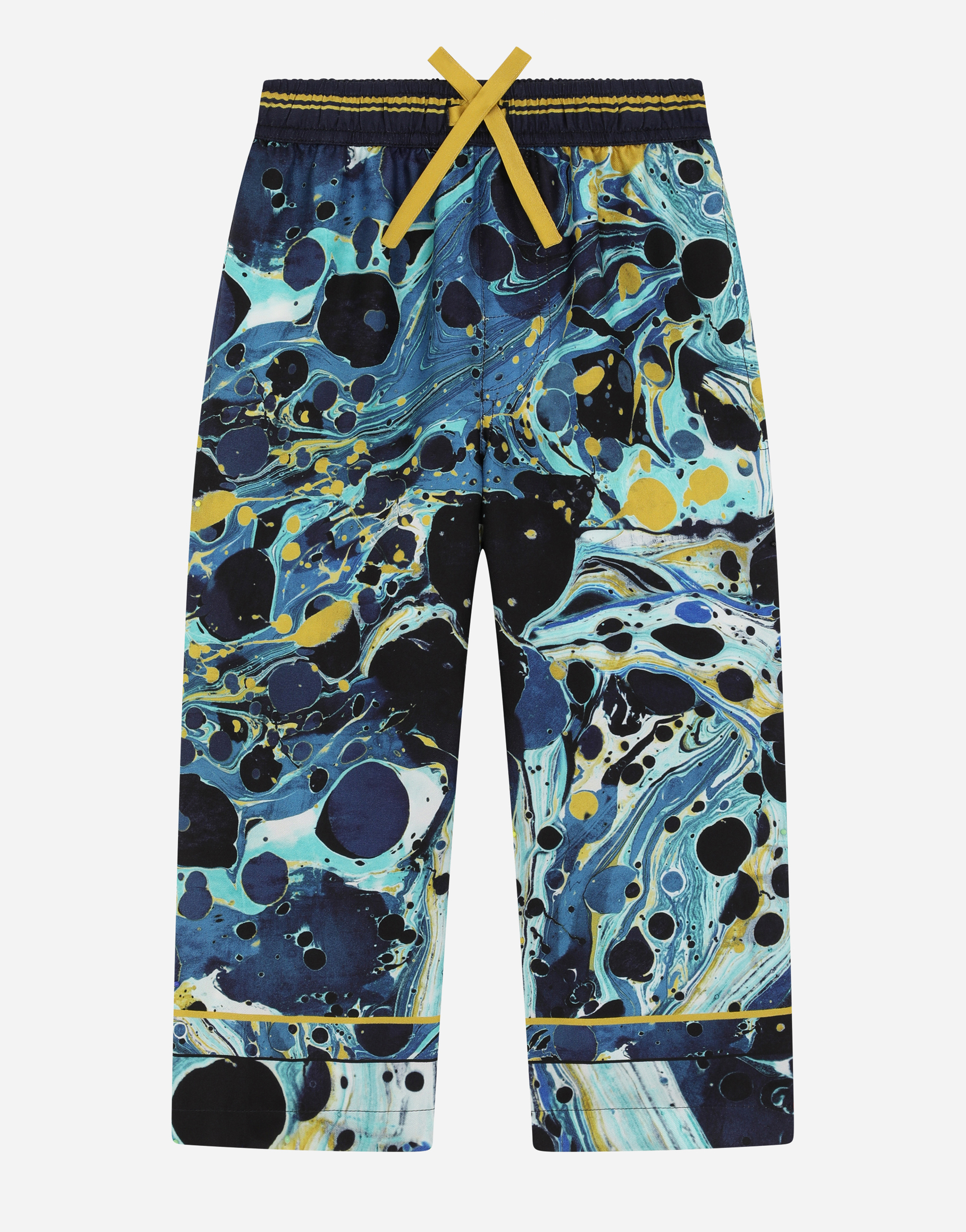 Marbled-print twill pajama pants in Multicolor