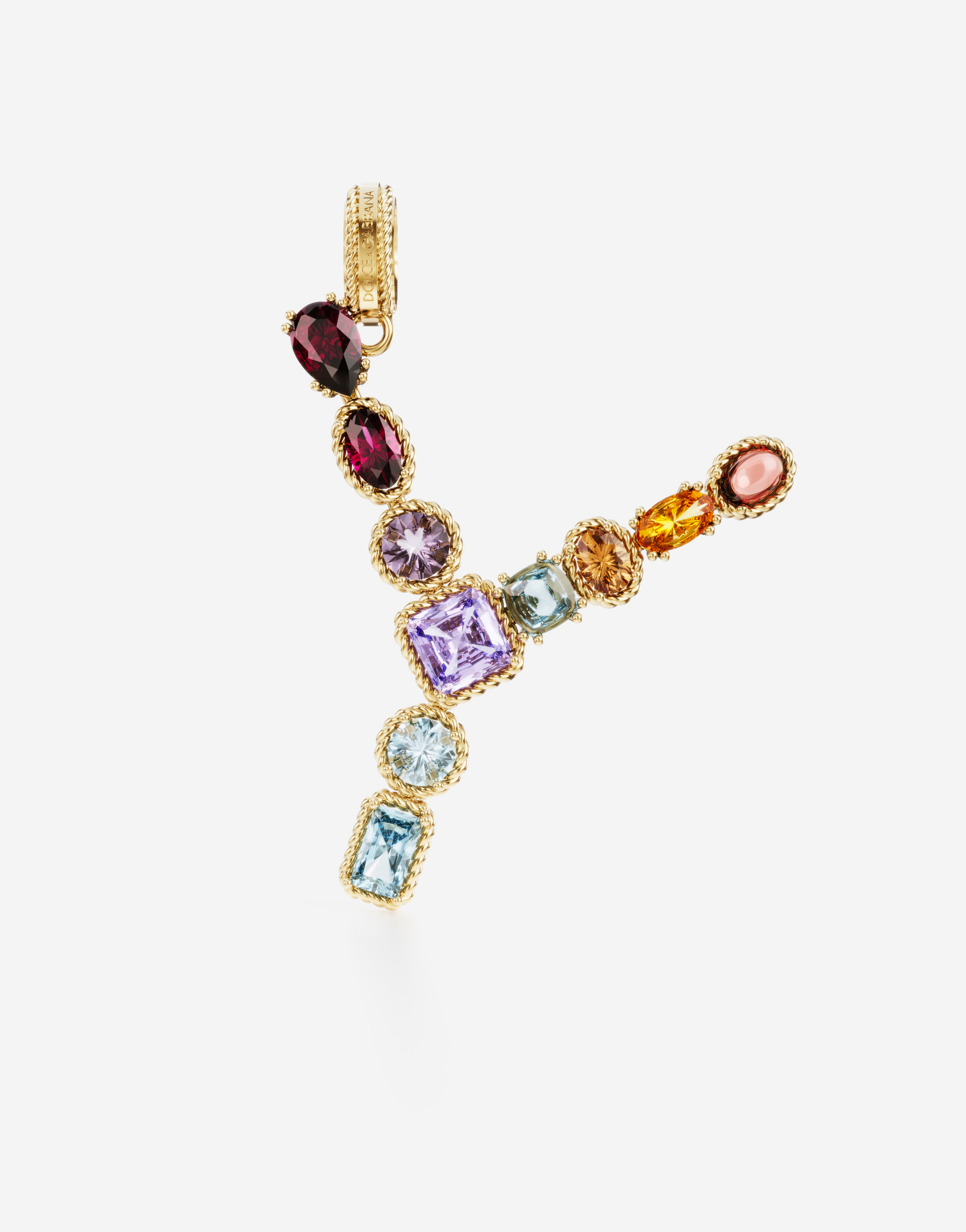 Rainbow alphabet Y 18 kt yellow gold charm with multicolor fine gems in Gold