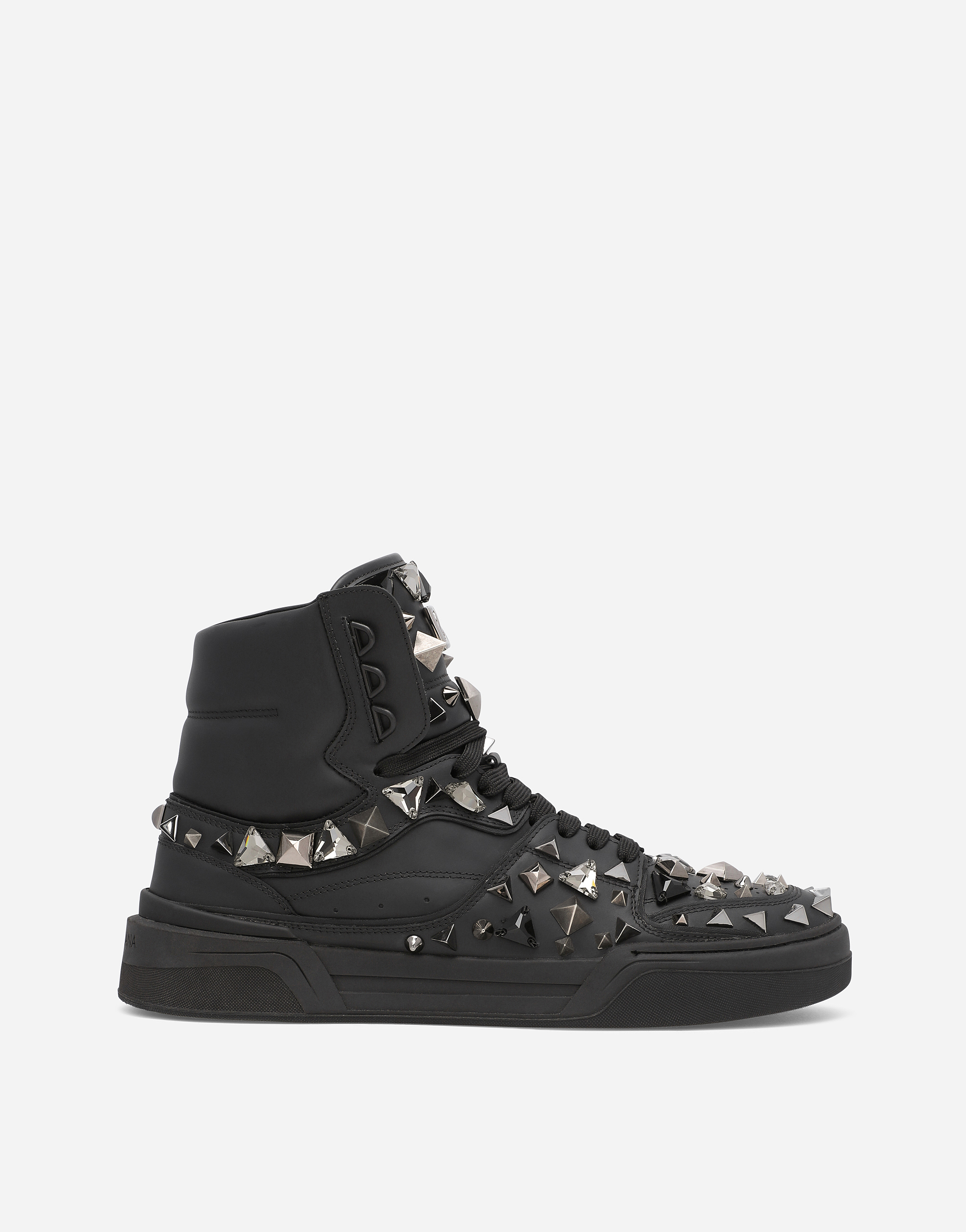 Calfskin nappa New Roma mid-top sneakers with studs in Black
