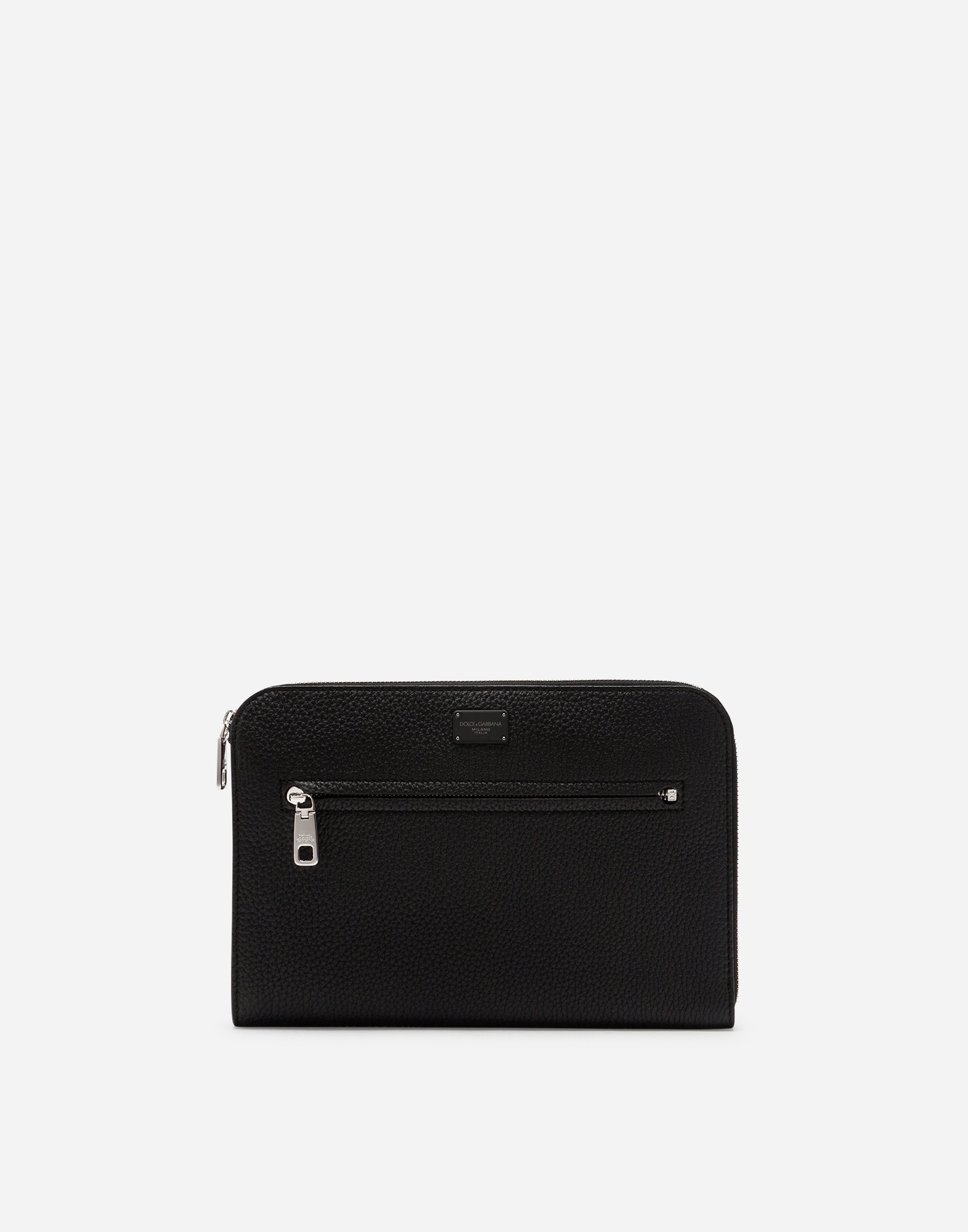 Flat calfskin Palermo clutch with branded plate in Black