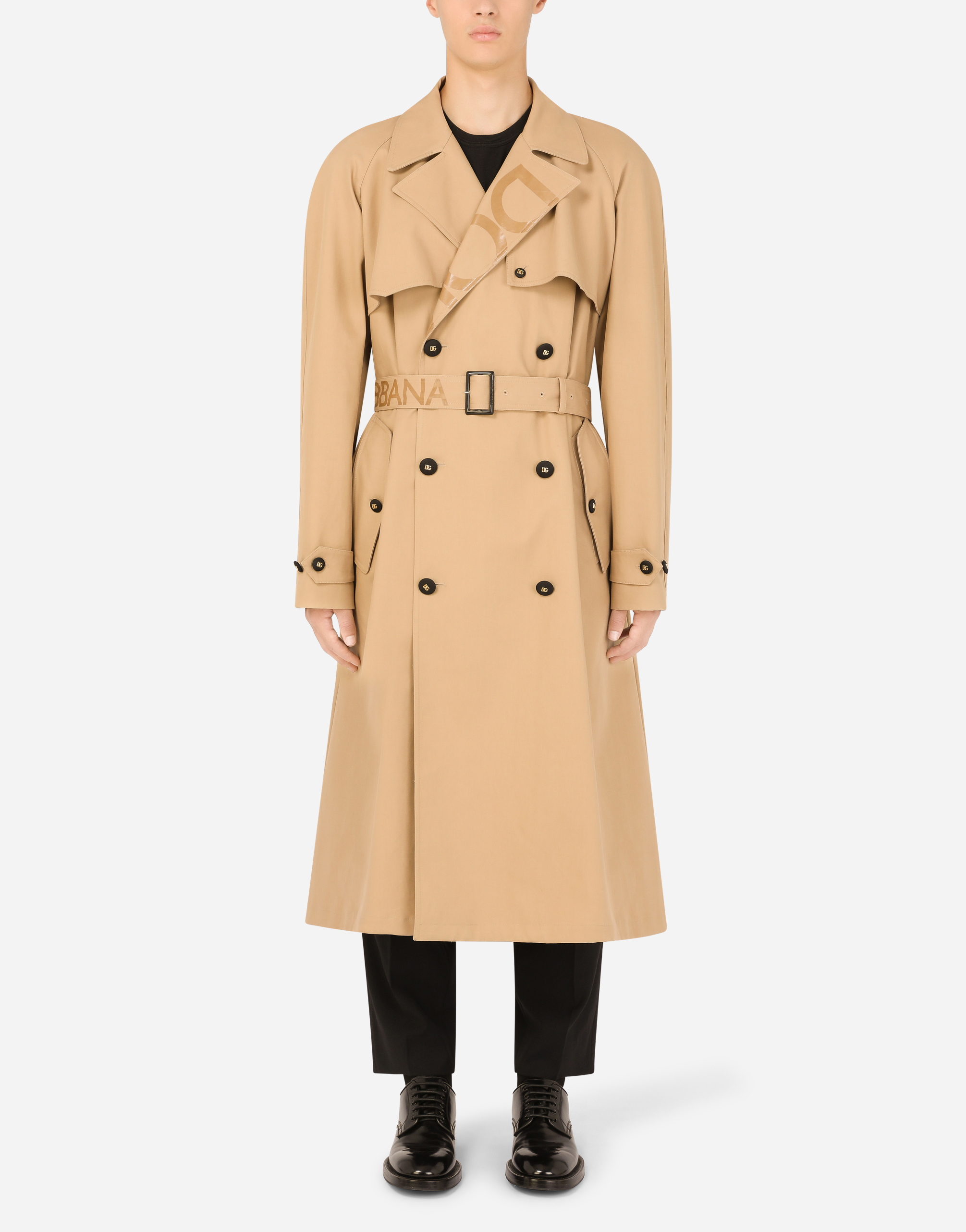 DOLCE & GABBANA COTTON GABARDINE DOUBLE-BREASTED TRENCH COAT