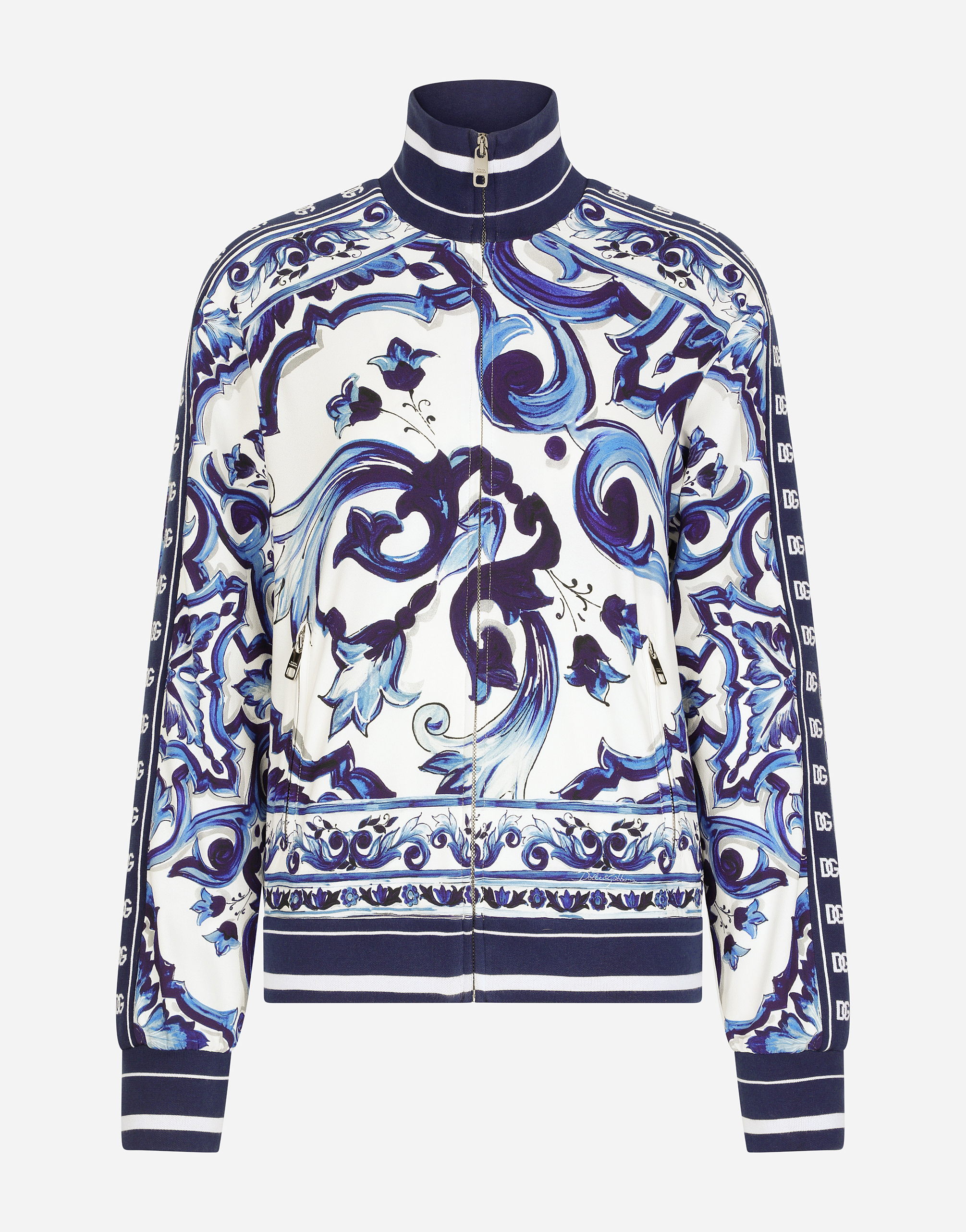 Majolica-print cady sweatshirt with zipper in Multicolor