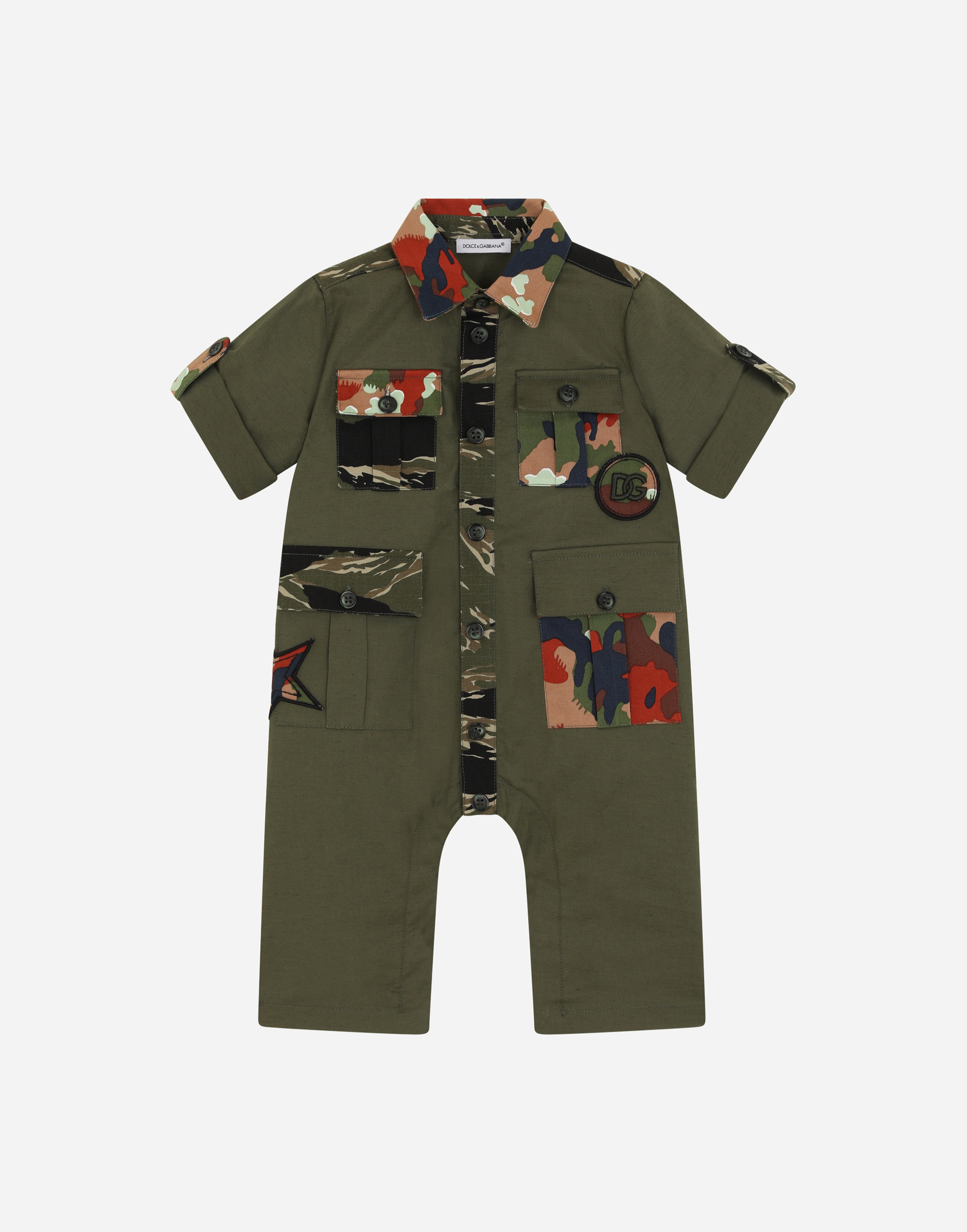 Camouflage-print drill onesie in Multicolor