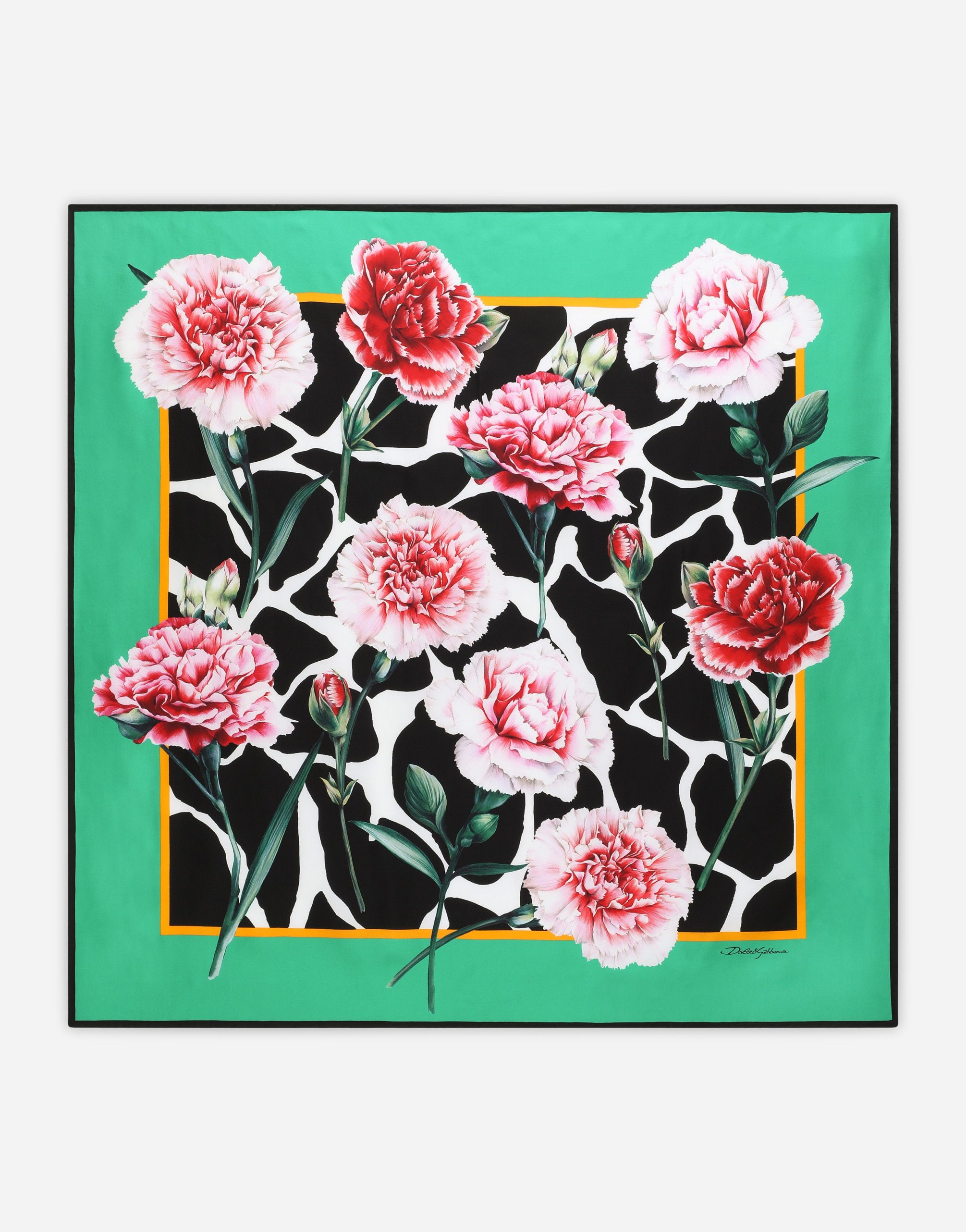 Twill scarf with white rose print (90 x 90) in Multicolor