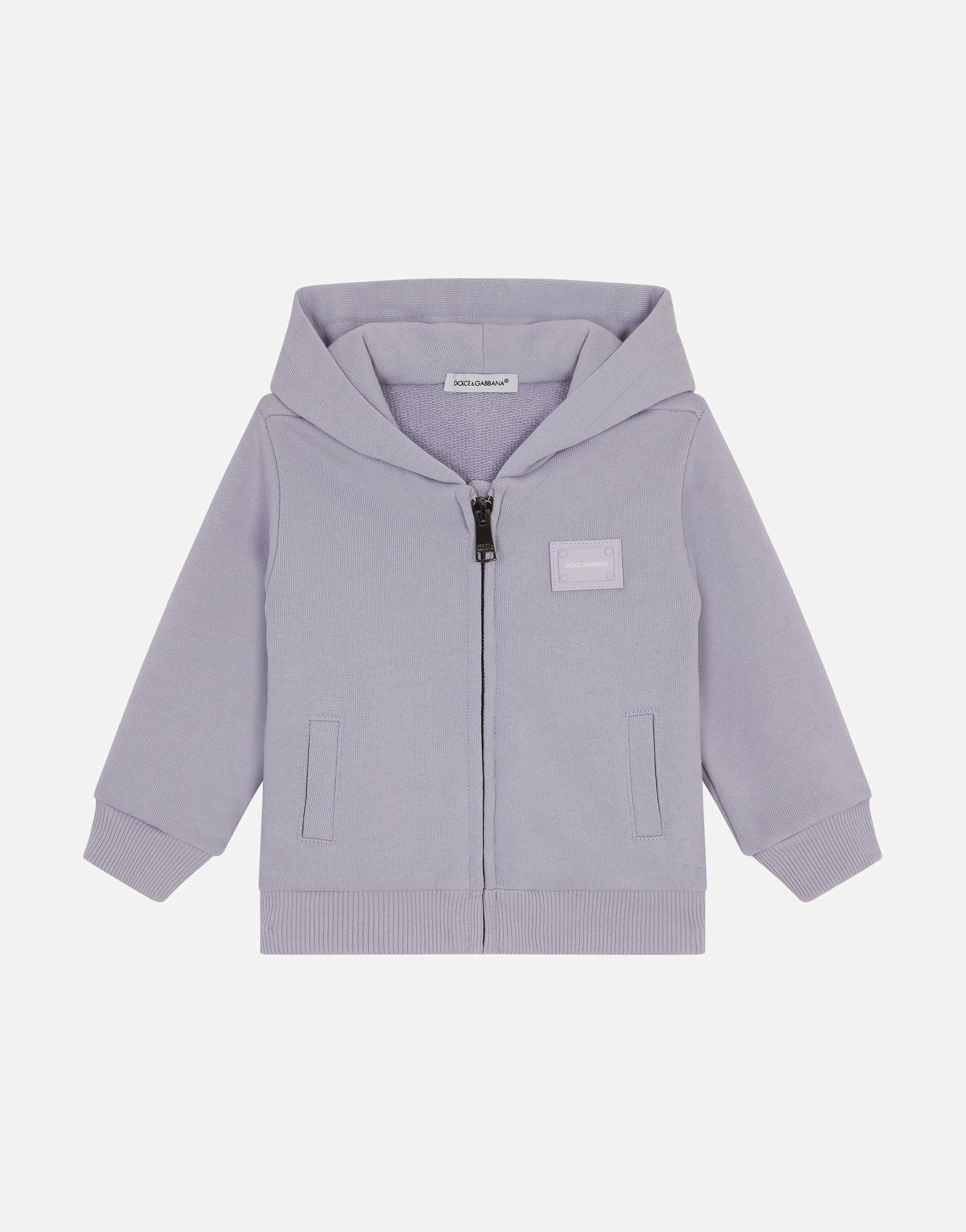 Jersey hoodie with logo tag in Wisteria
