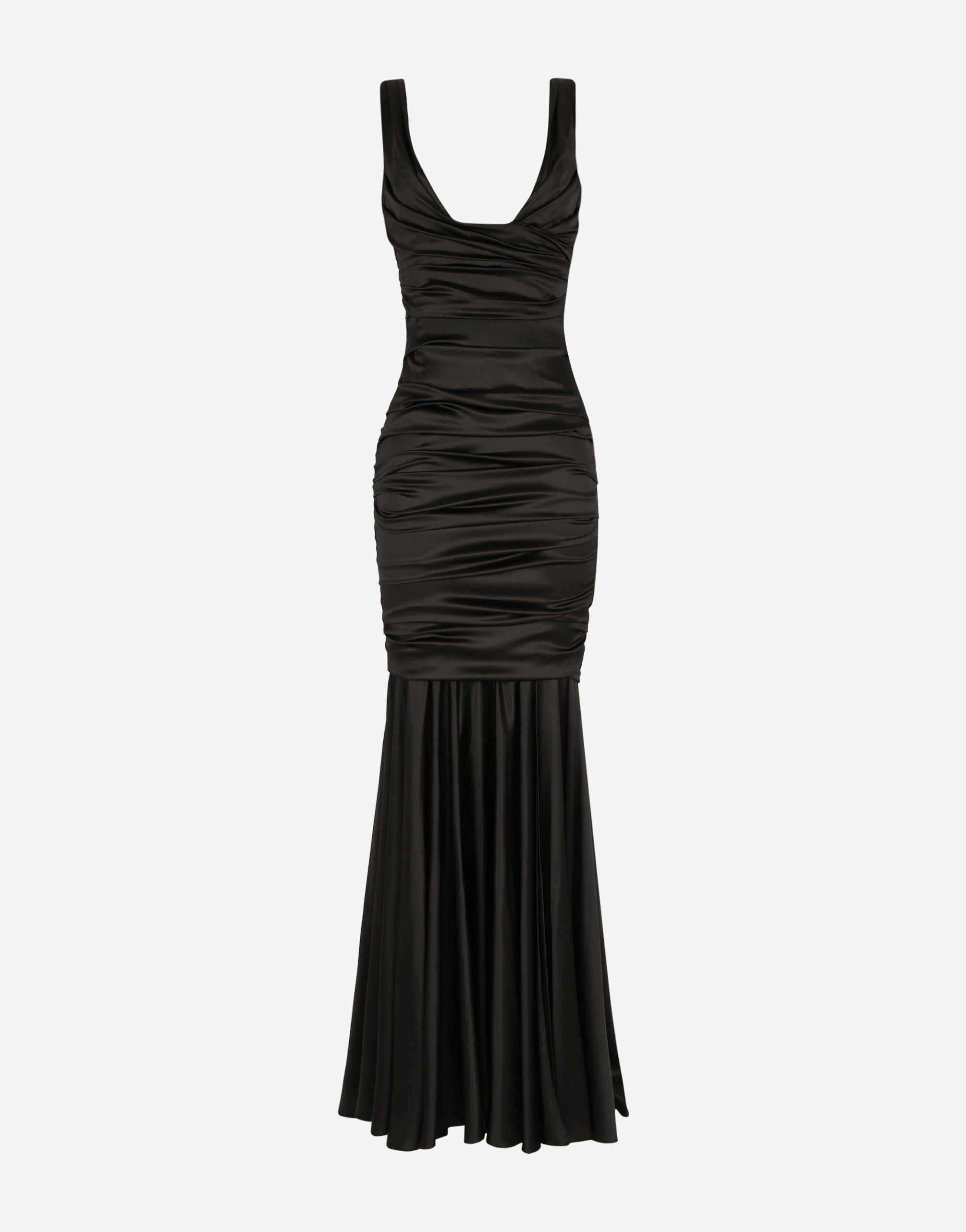 Long satin dress with draping in Black