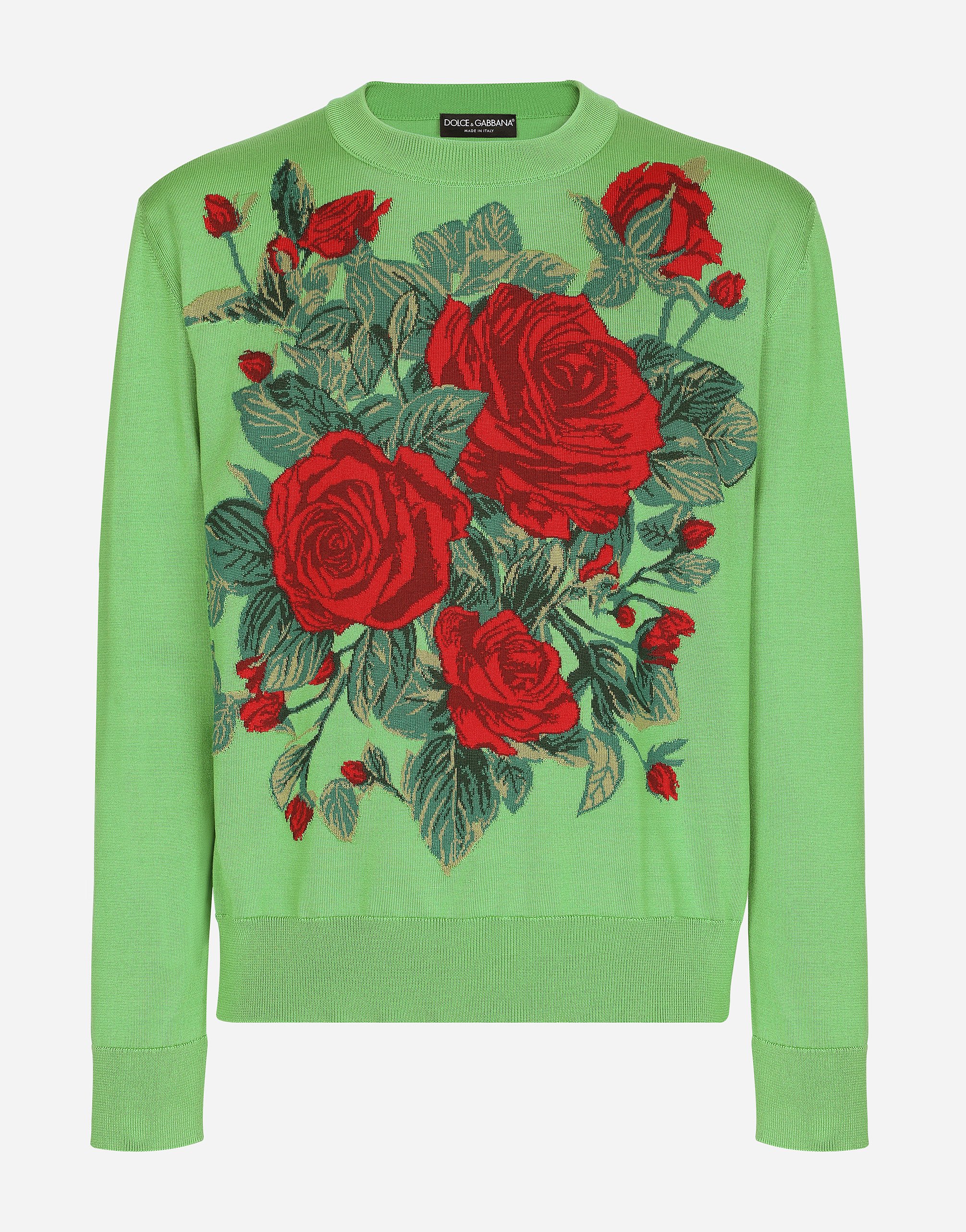 Round-neck floral silk jacquard sweater in Multicolor