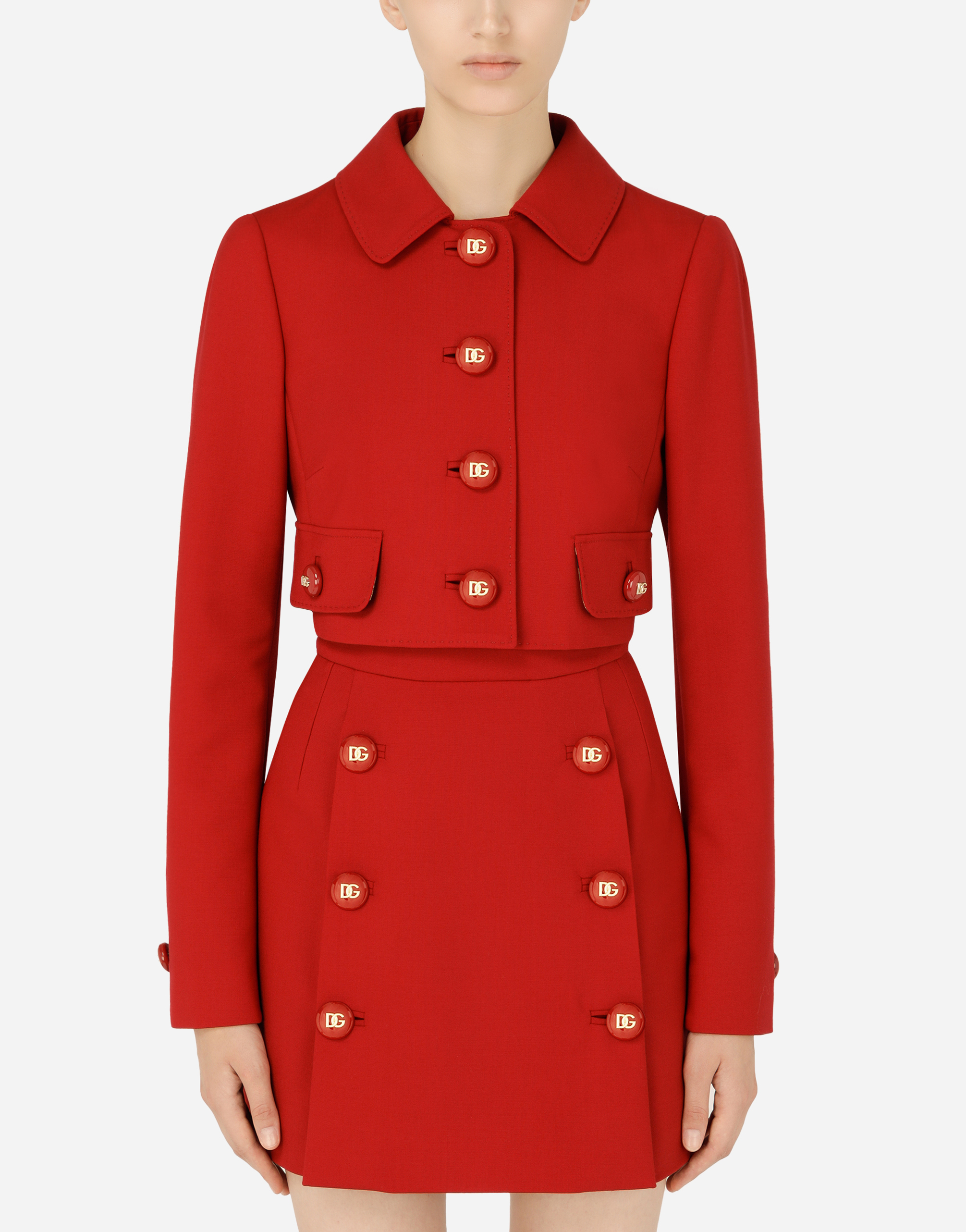Short wool jacket with branded buttons in Red
