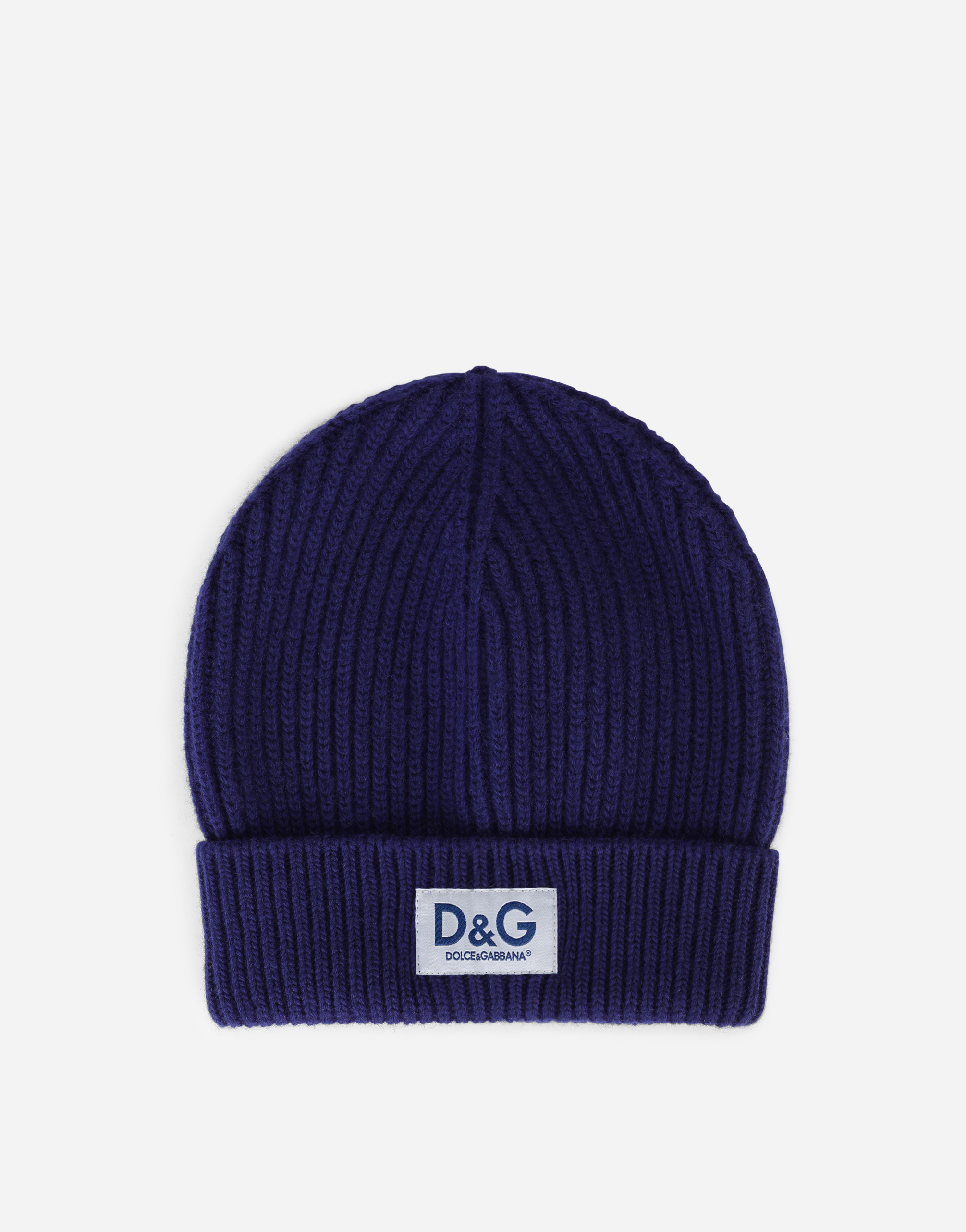 Knit wool hat with DG patch in Blue