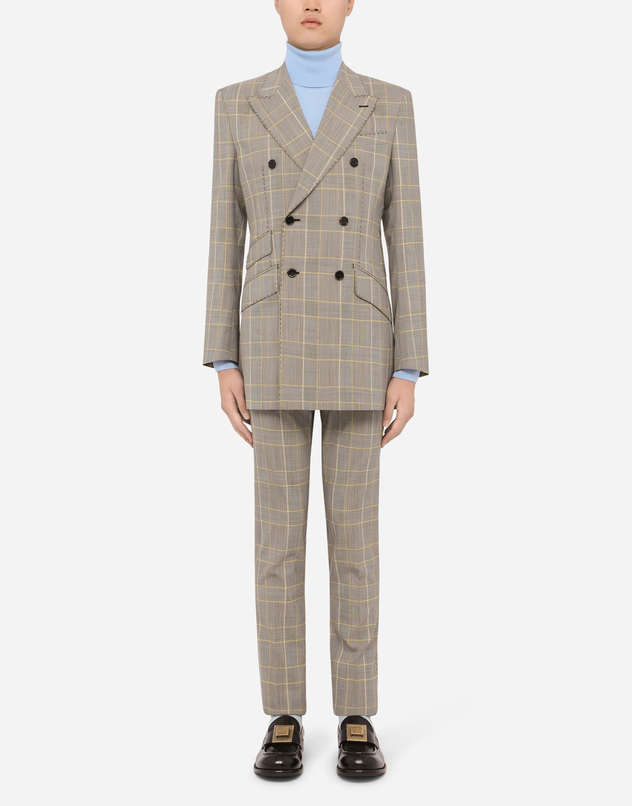 Double-breasted glen plaid wool Beat-fit suit in Multicolor