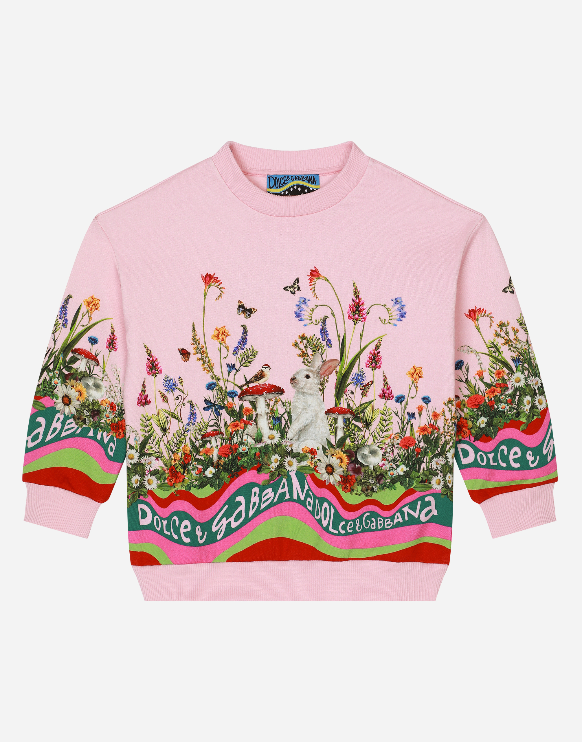 Round-neck jersey sweatshirt with rabbit print in Multicolor