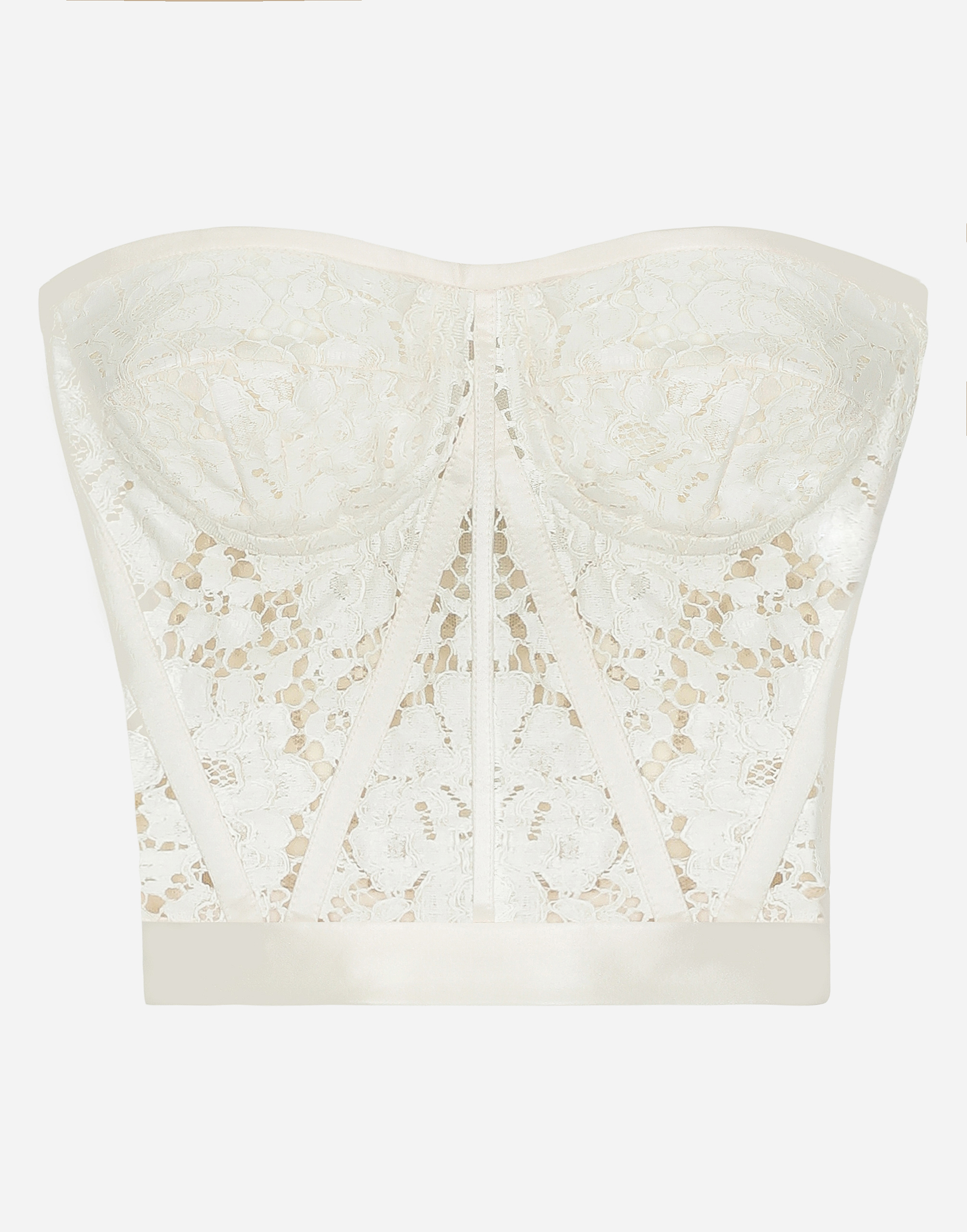 Laminated lace bustier in White