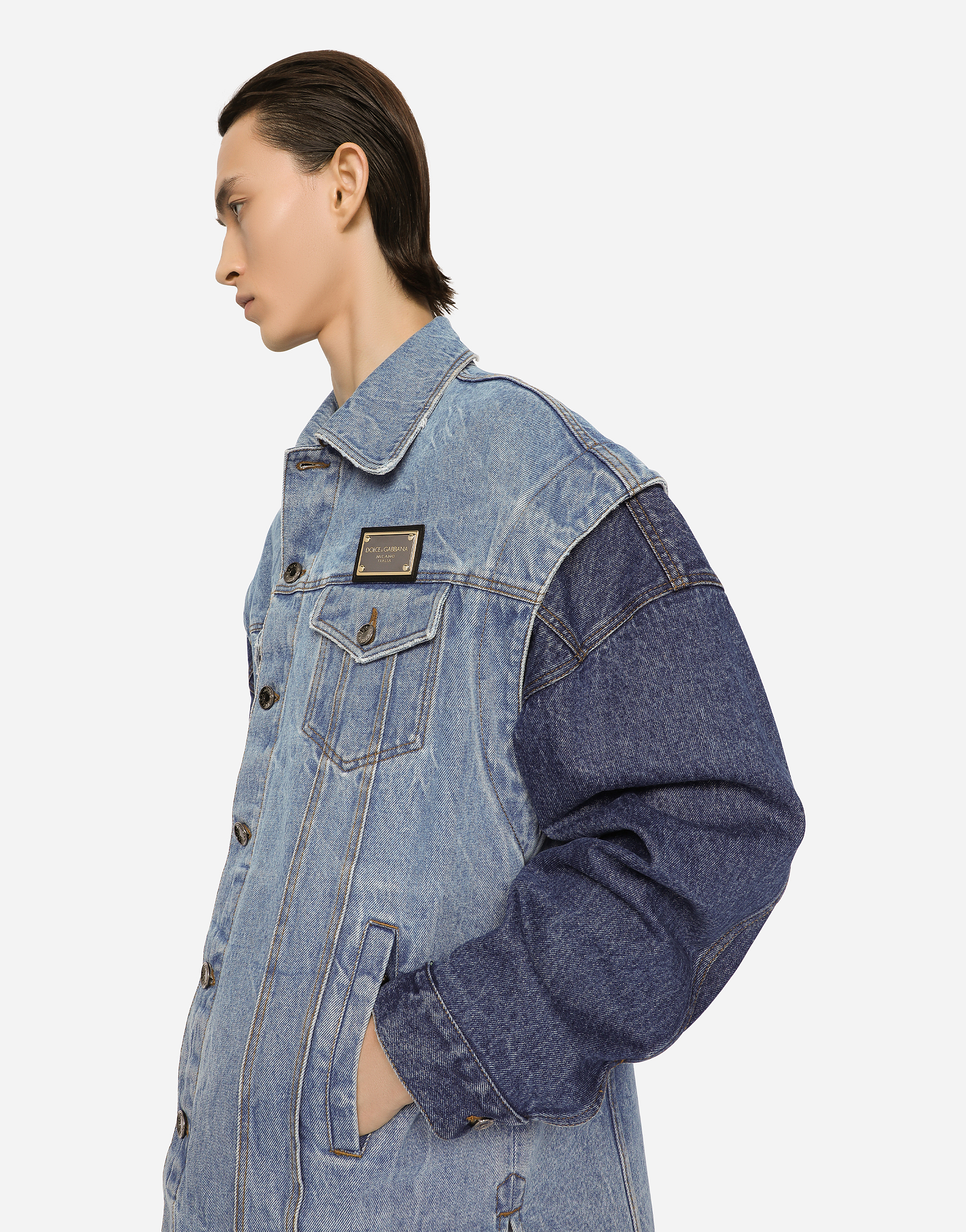 Mixed-denim jacket with detachable sleeves in Multicolor