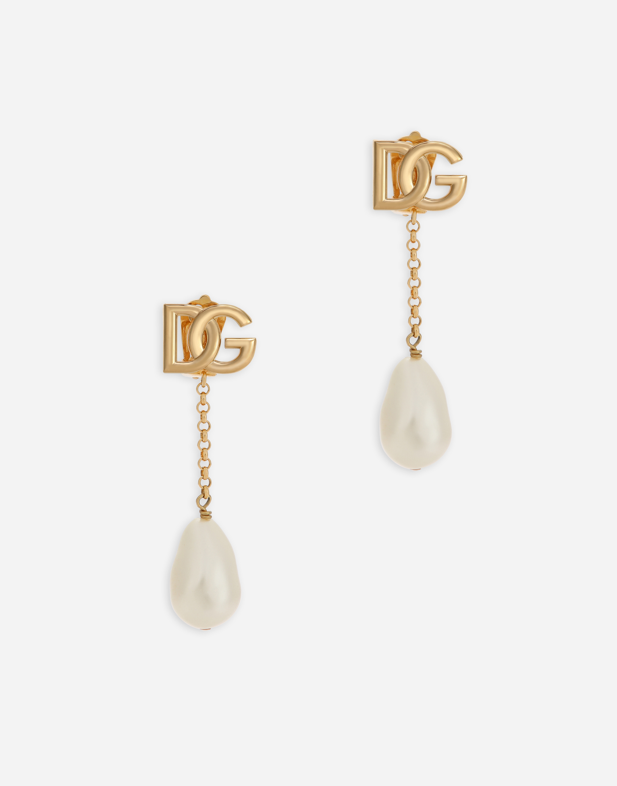 Drop earrings with pearls and DG logo in Gold