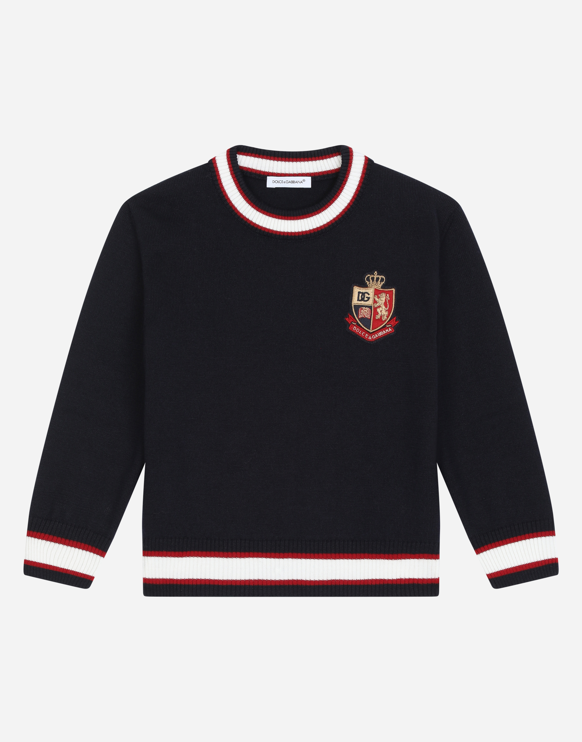 Round-neck sweater with heraldic patch in Blue