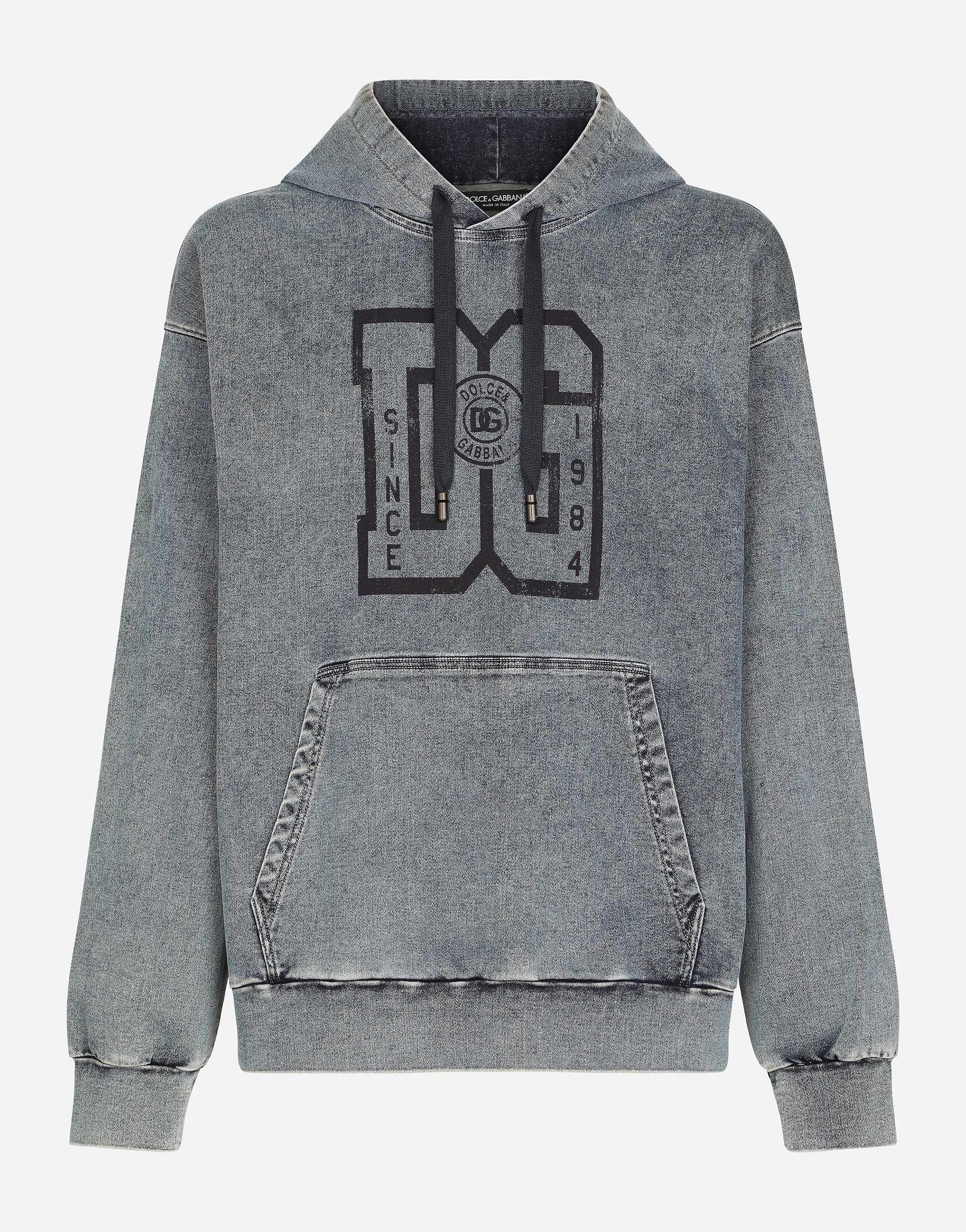 Melange jersey hoodie with print in Azure