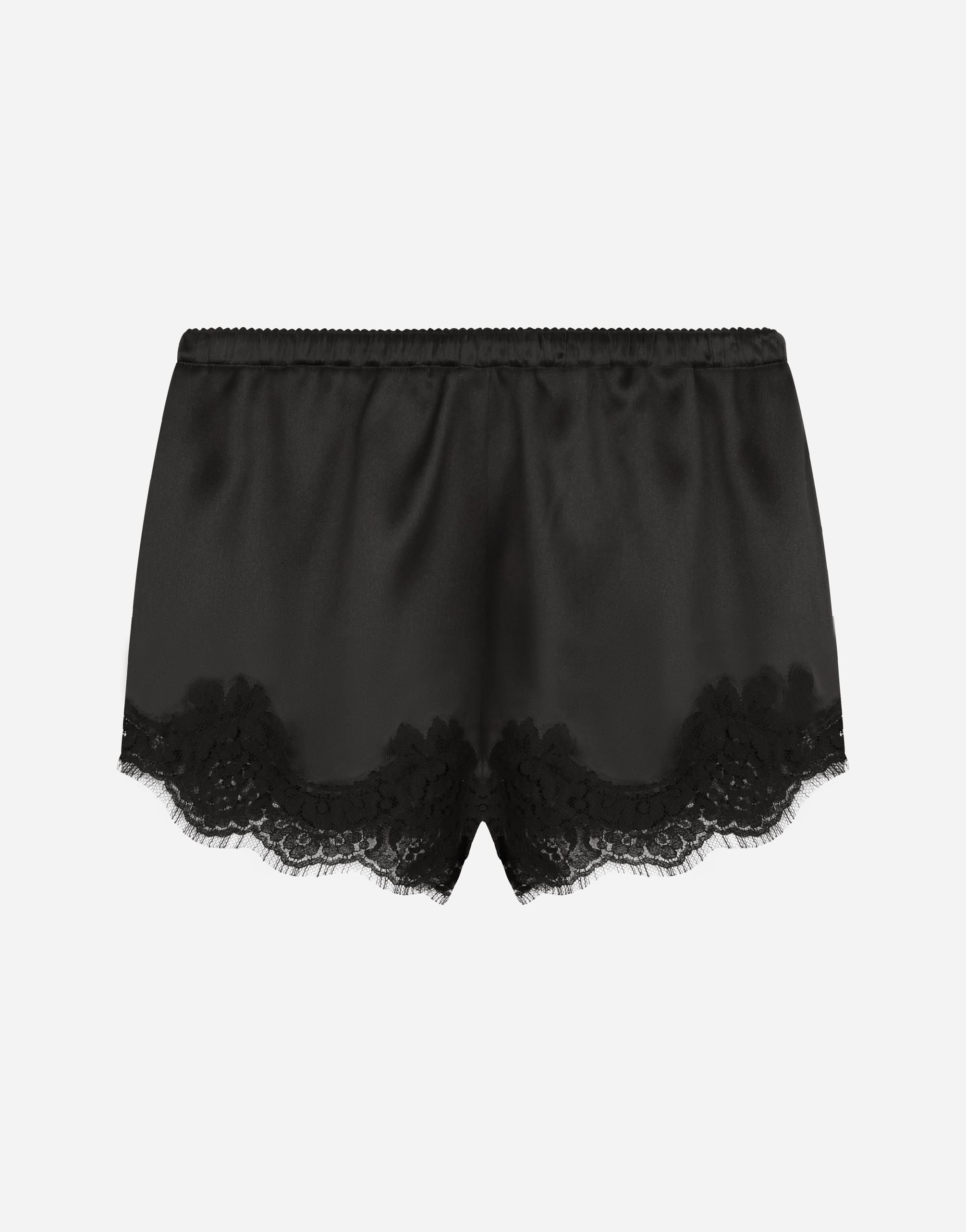 Shorts in satin with lace in Black