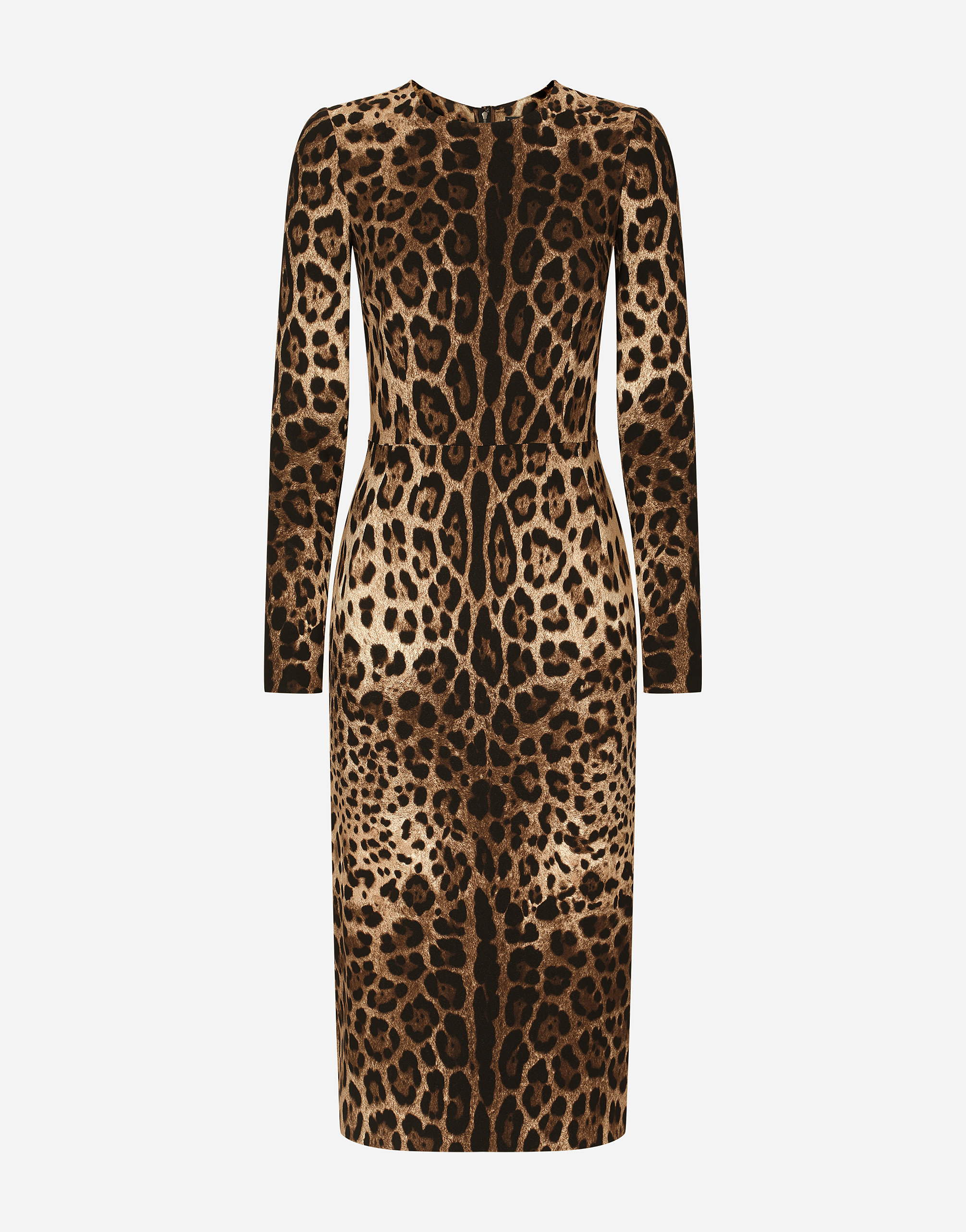 Leopard-print cady dress with long sleeves in Animal Print