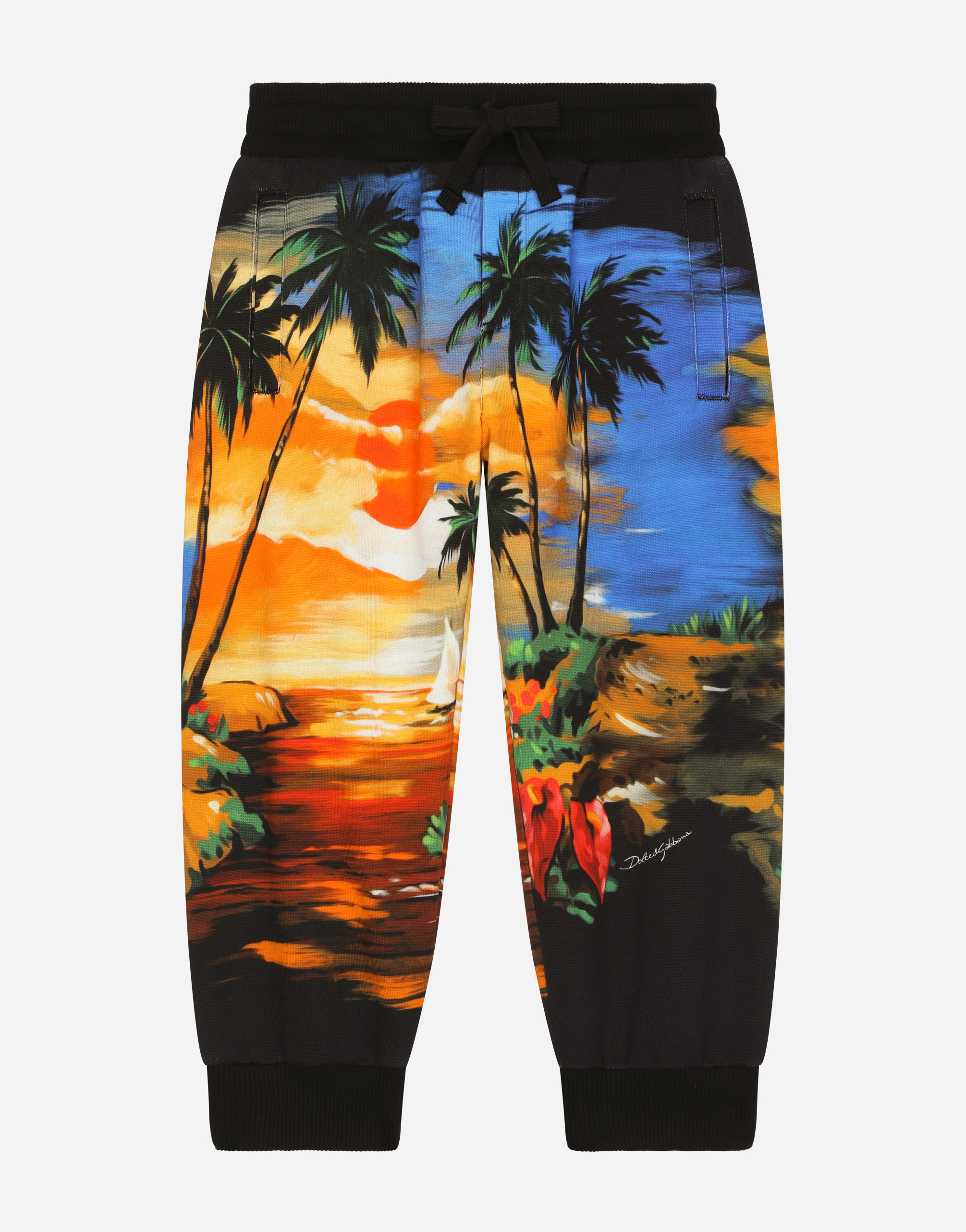 Jersey jogging pants with Hawaiian print in Multicolor