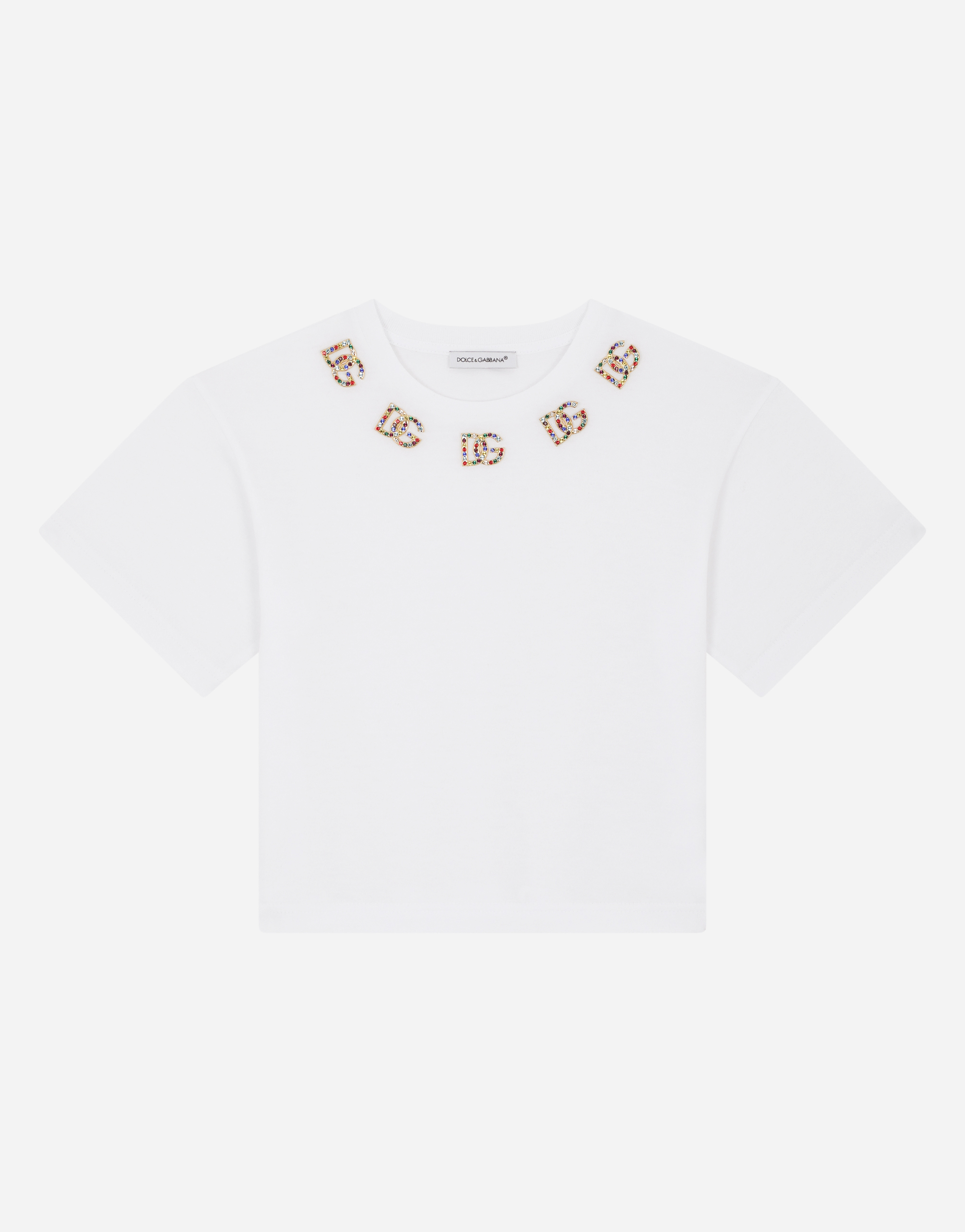 Jersey T-shirt with crystal-embellished DG logo in White