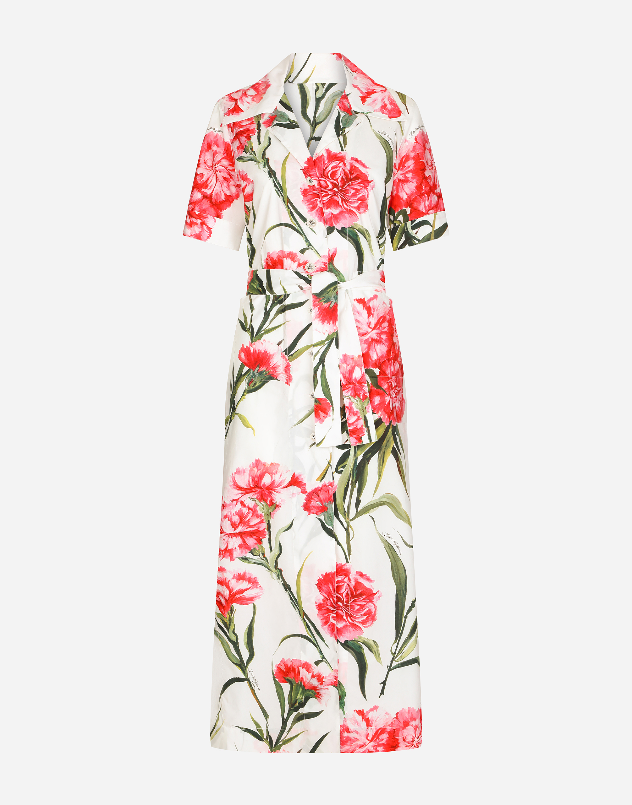 Carnation-print poplin shirt dress in Multicolor