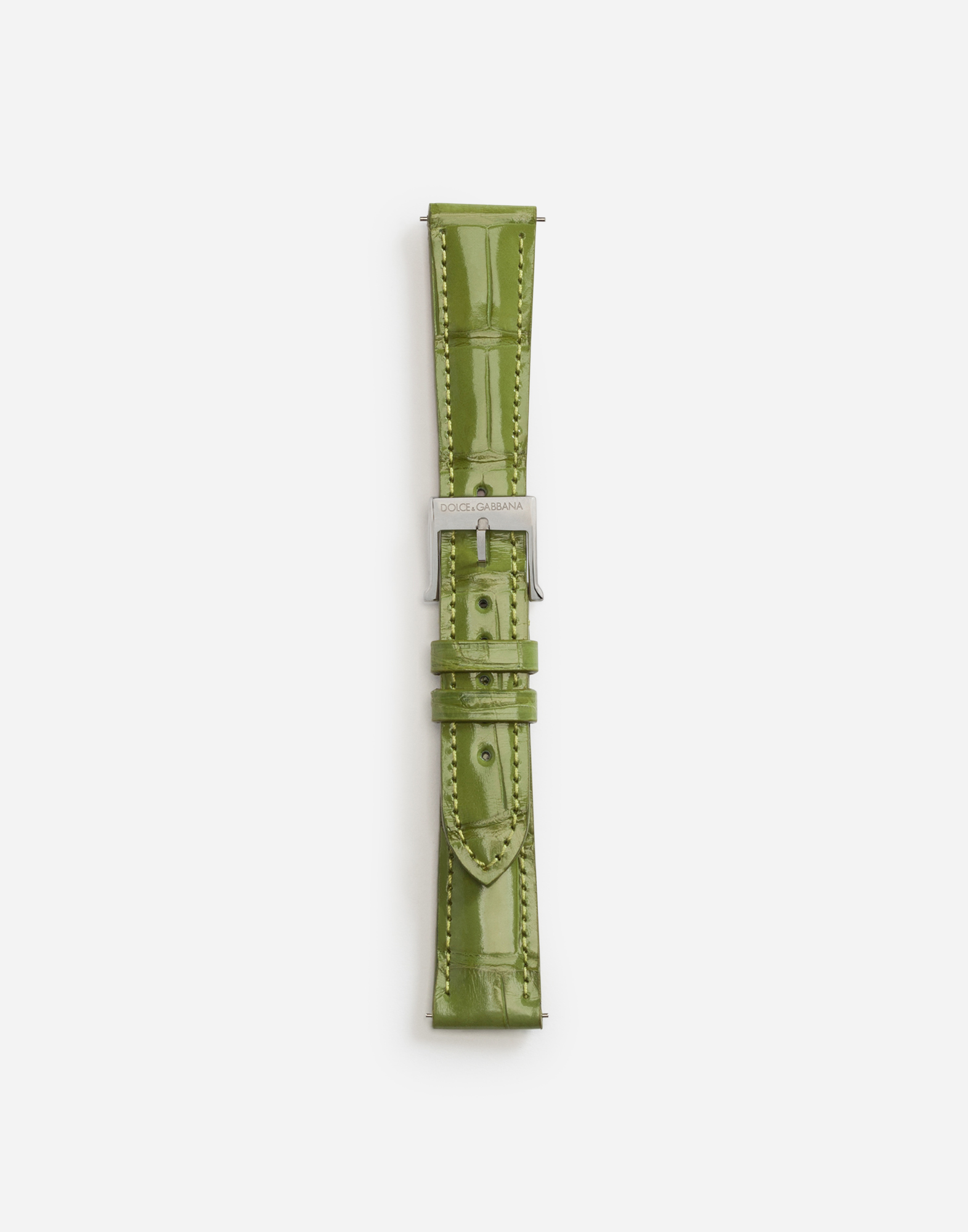 Alligator strap with buckle and hook in steel in Olive Green