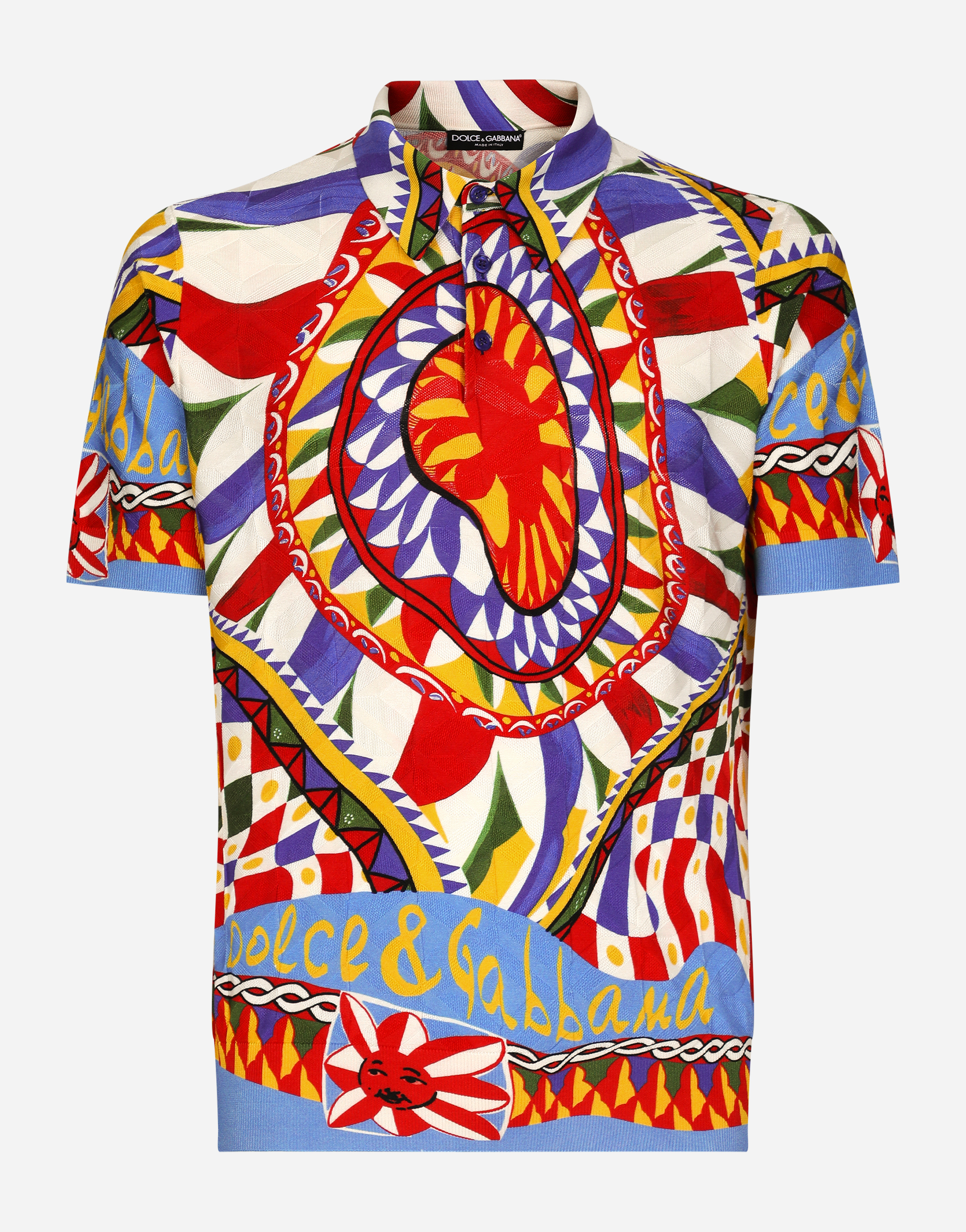 3D silk jacquard polo-shirt with carretto print in Multicolor