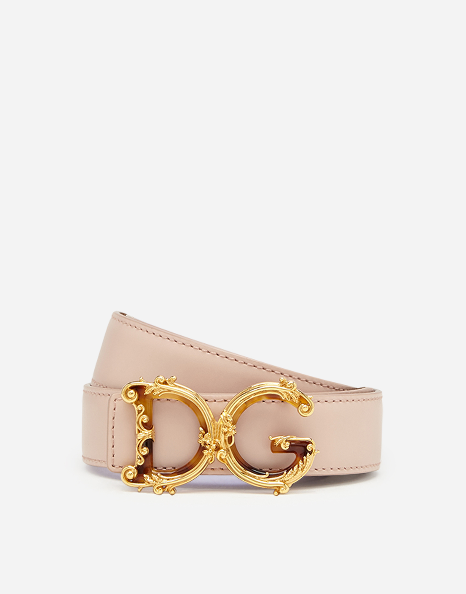 Leather belt with DG baroque logo in Pale Pink