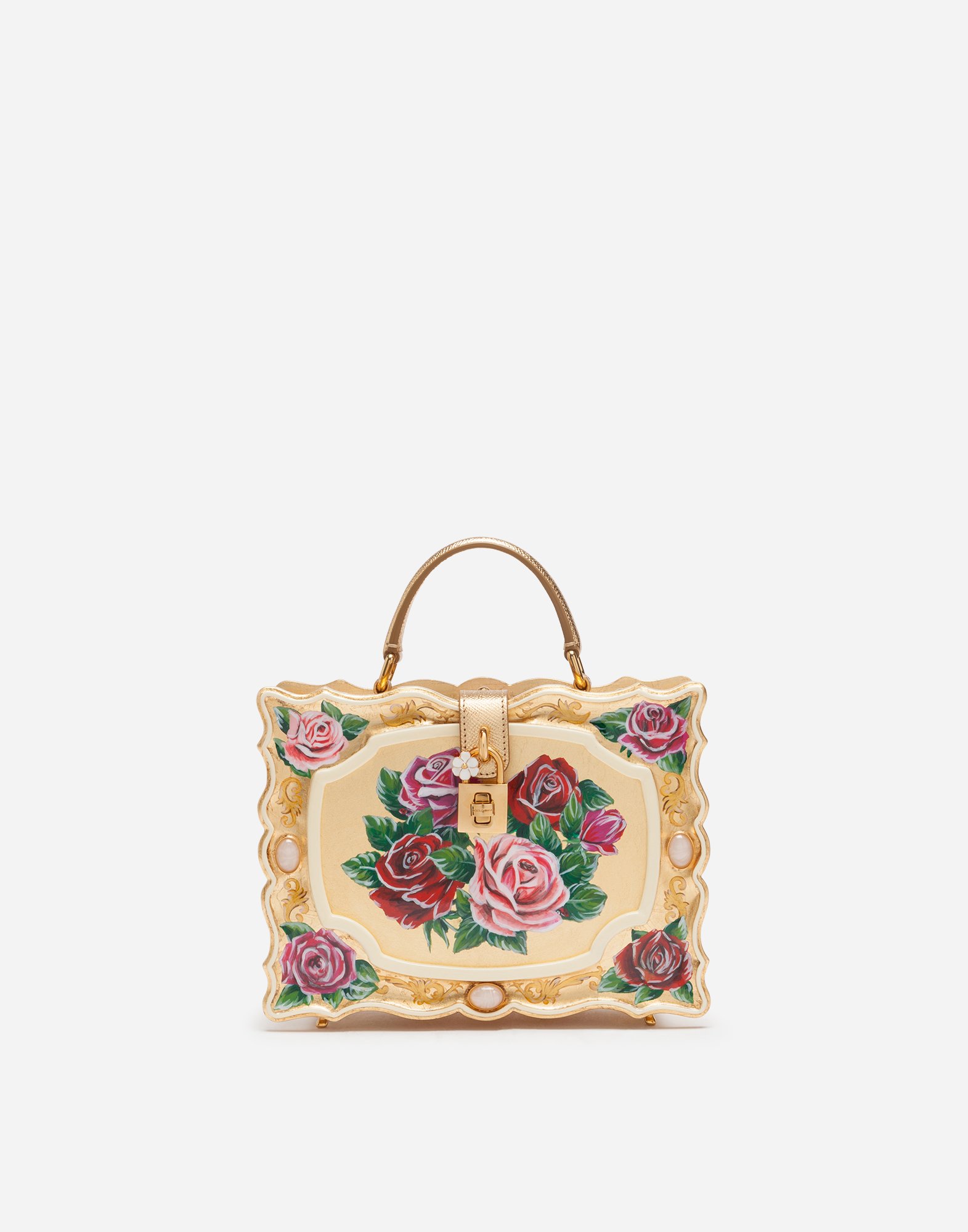 Dolce & Gabbana Dolce Box Bag In Golden Hand-painted Wood In Multicolor