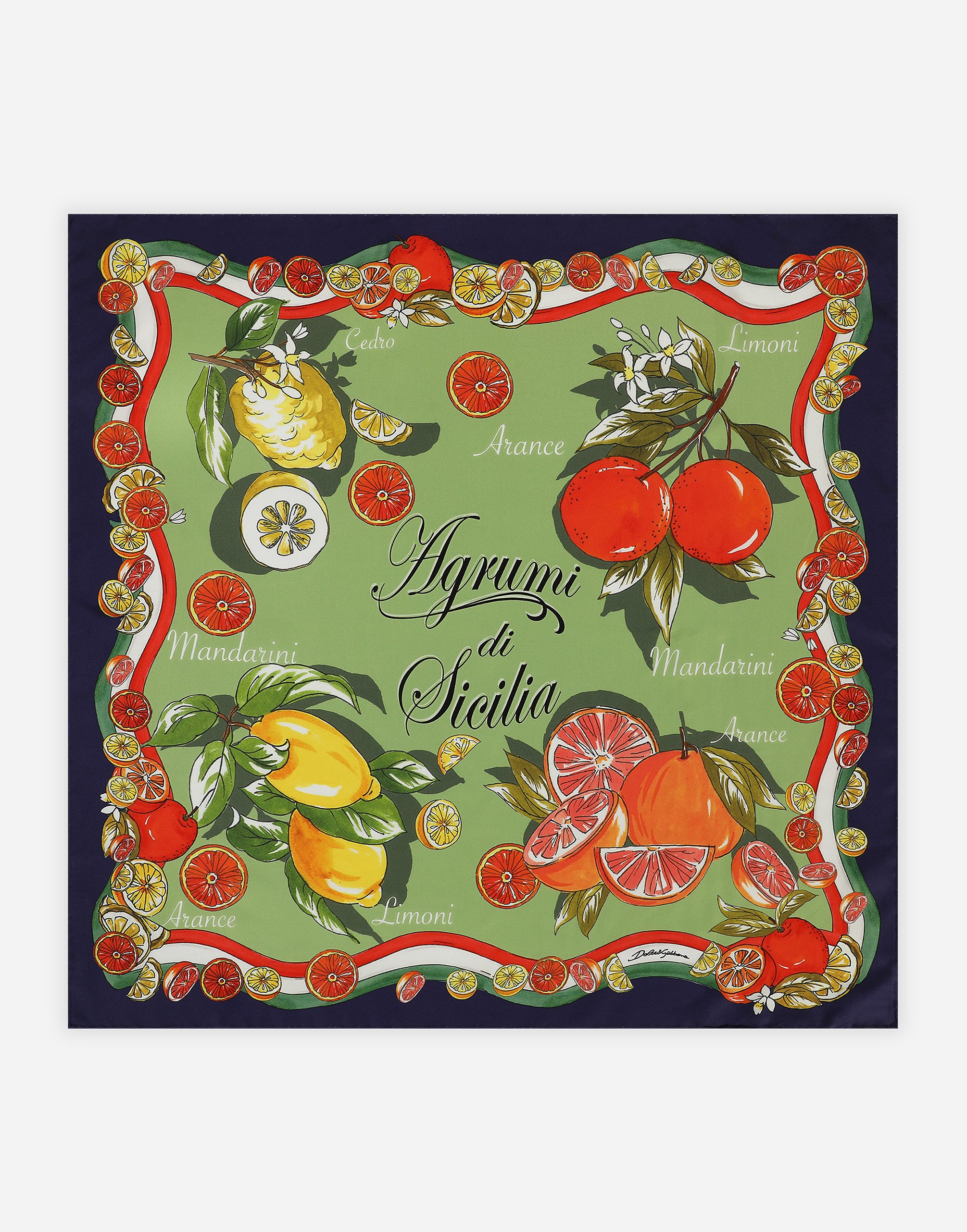 Citrus-print twill scarf (70 x 70) in Multicolor