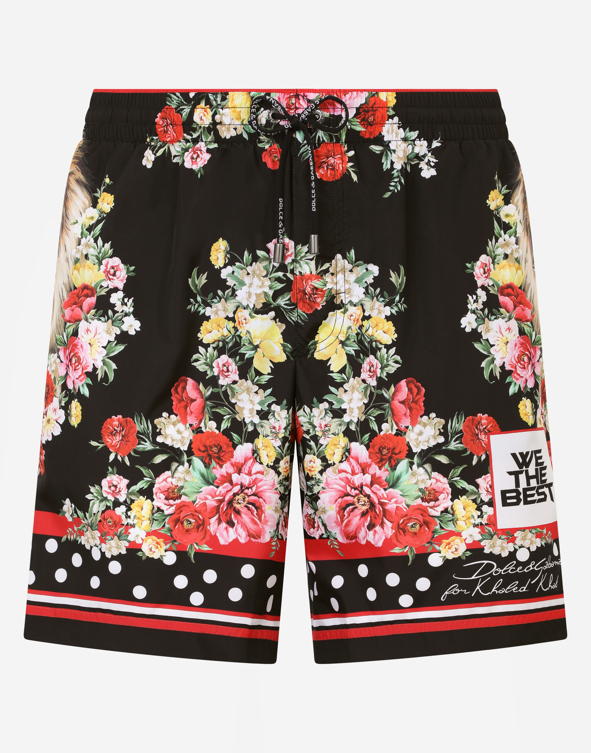 Mid-length swim trunks with lion mix print in Multicolor