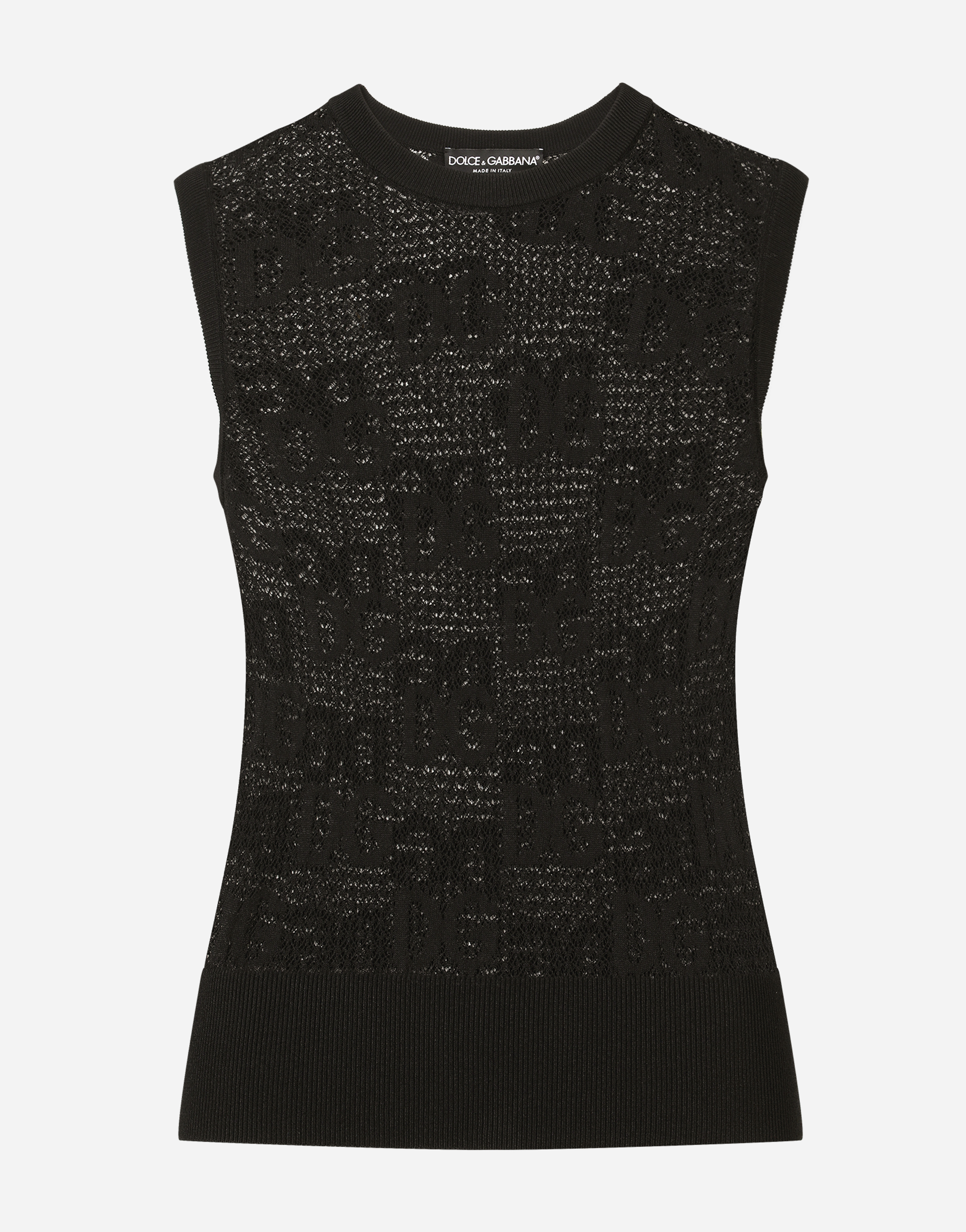 Sleeveless lace-stitch sweater with DG logo in Black