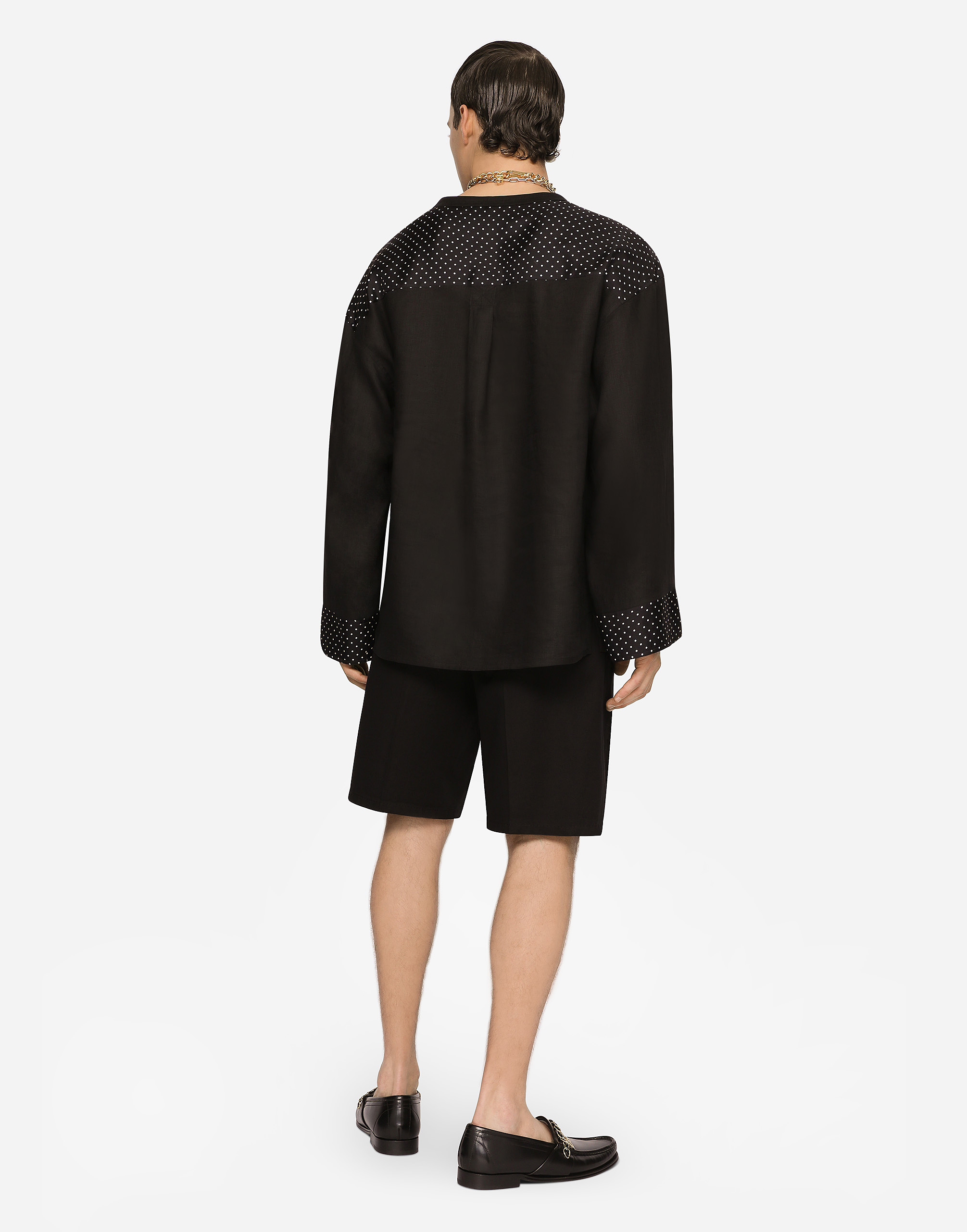 Oversize linen shirt with DG embroidery in Black
