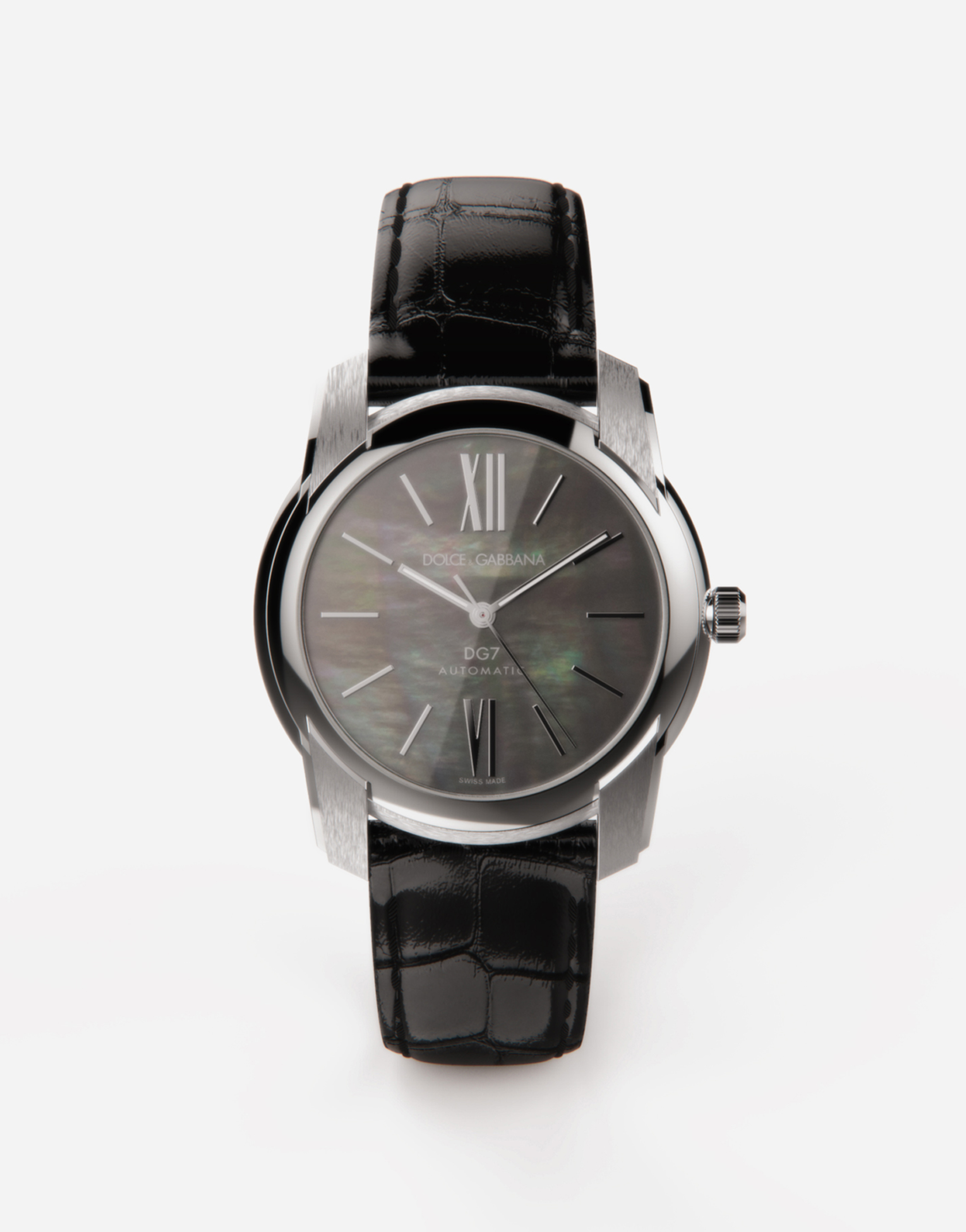 DG7 watch in steel with black mother of pearl in Black