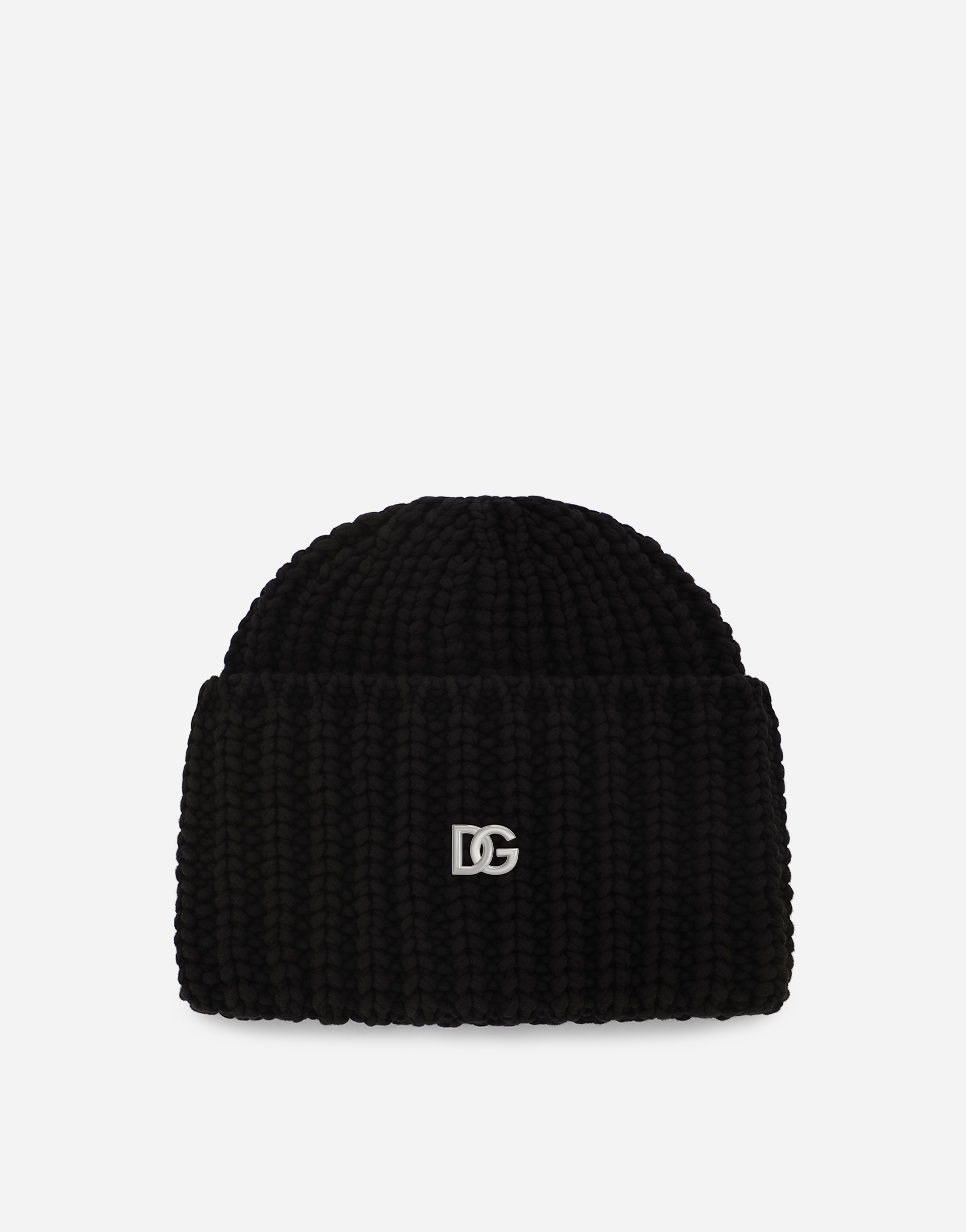 Knit cotton hat with DG patch in Black