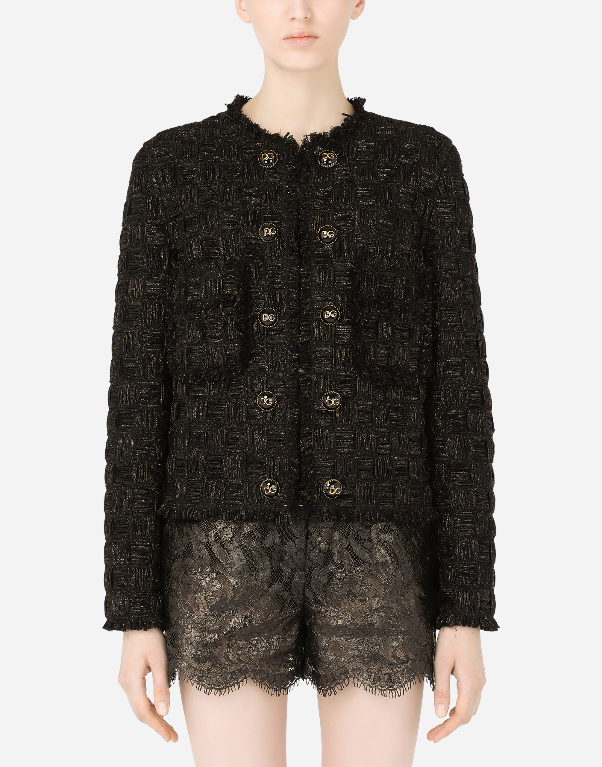 Lamé jacquard Gabbana jacket with cabochon DG buttons in Black