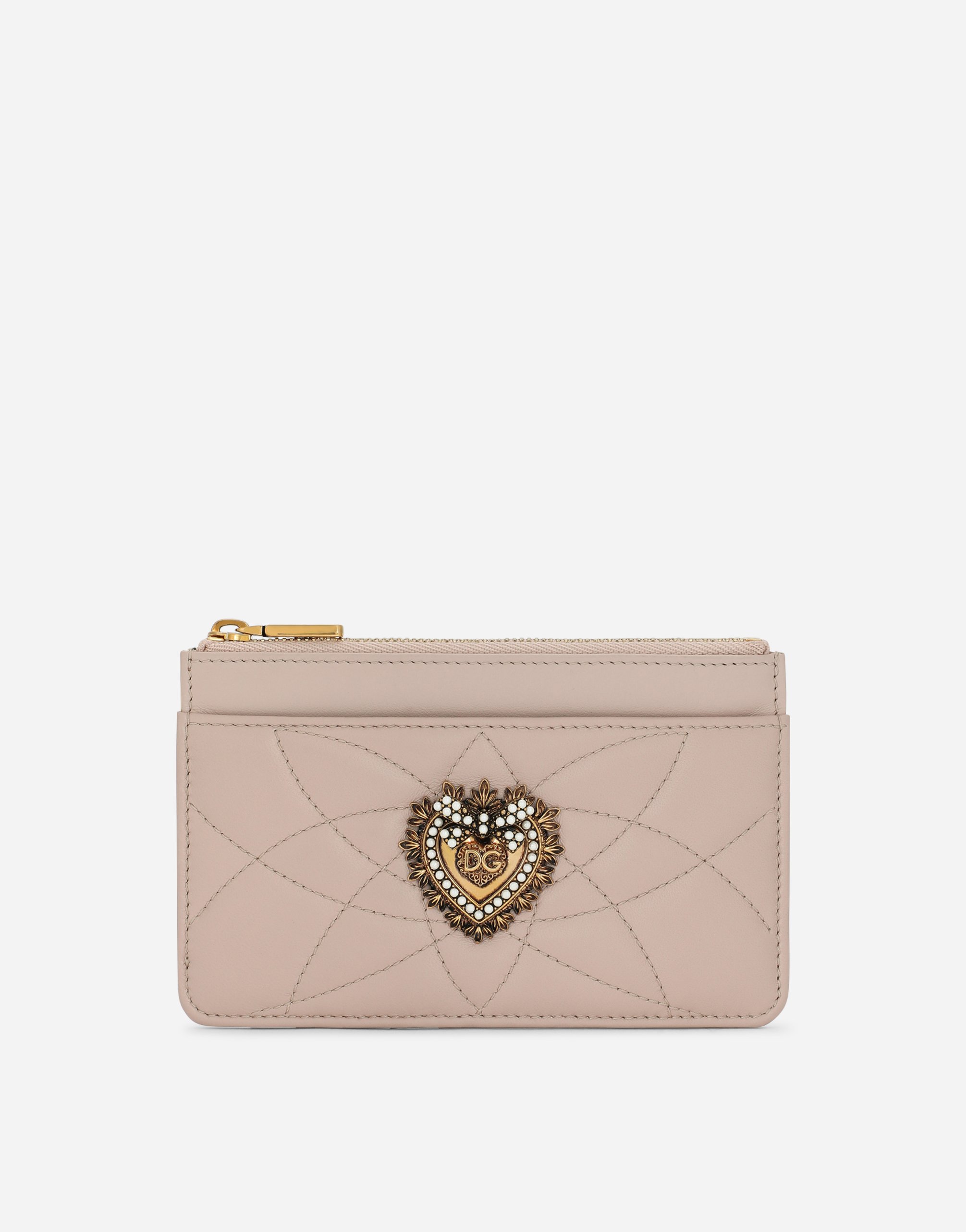 Medium Devotion card holder in quilted nappa leather in Pale Pink