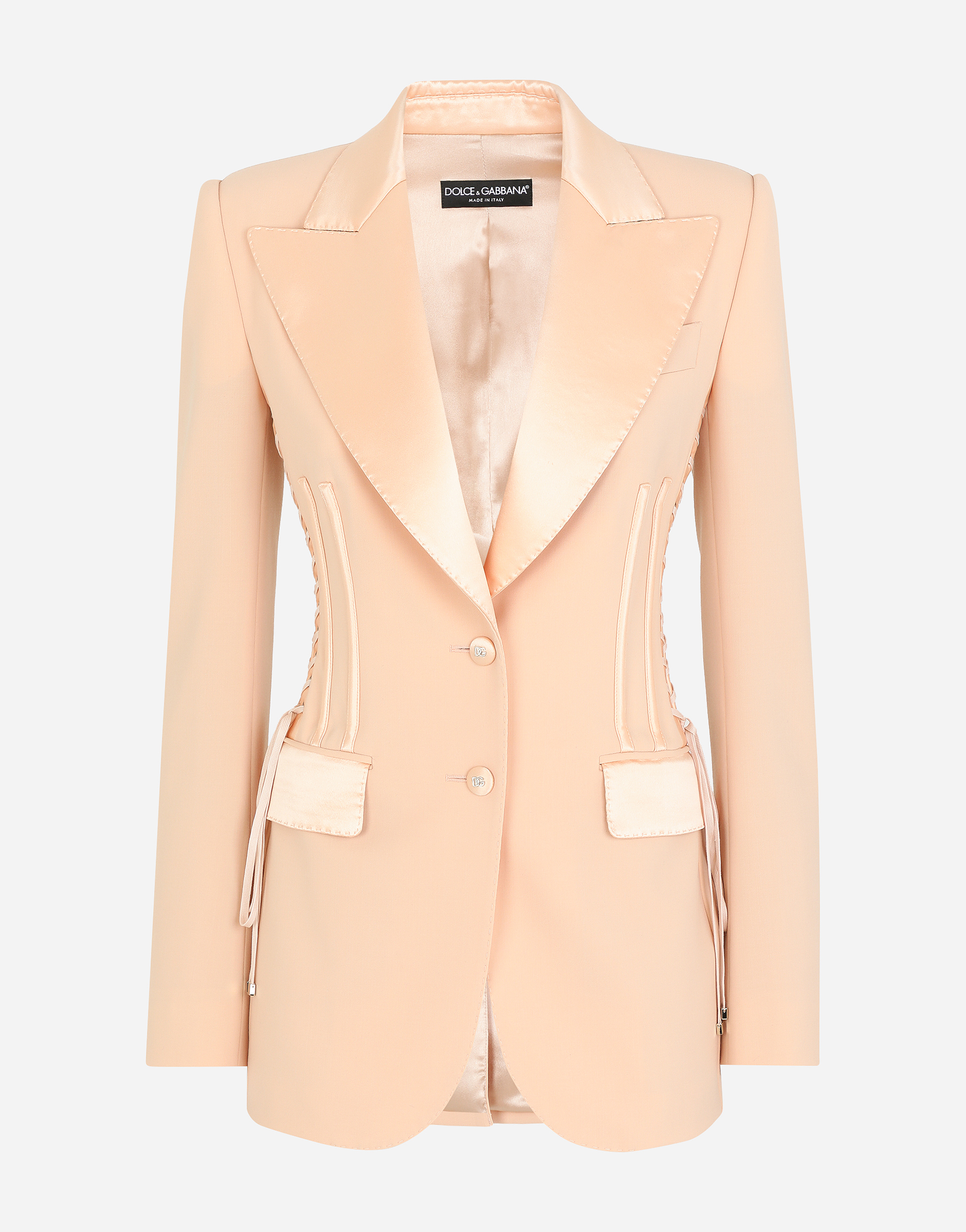 Single-breasted gabardine jacket with lacing  in Pink